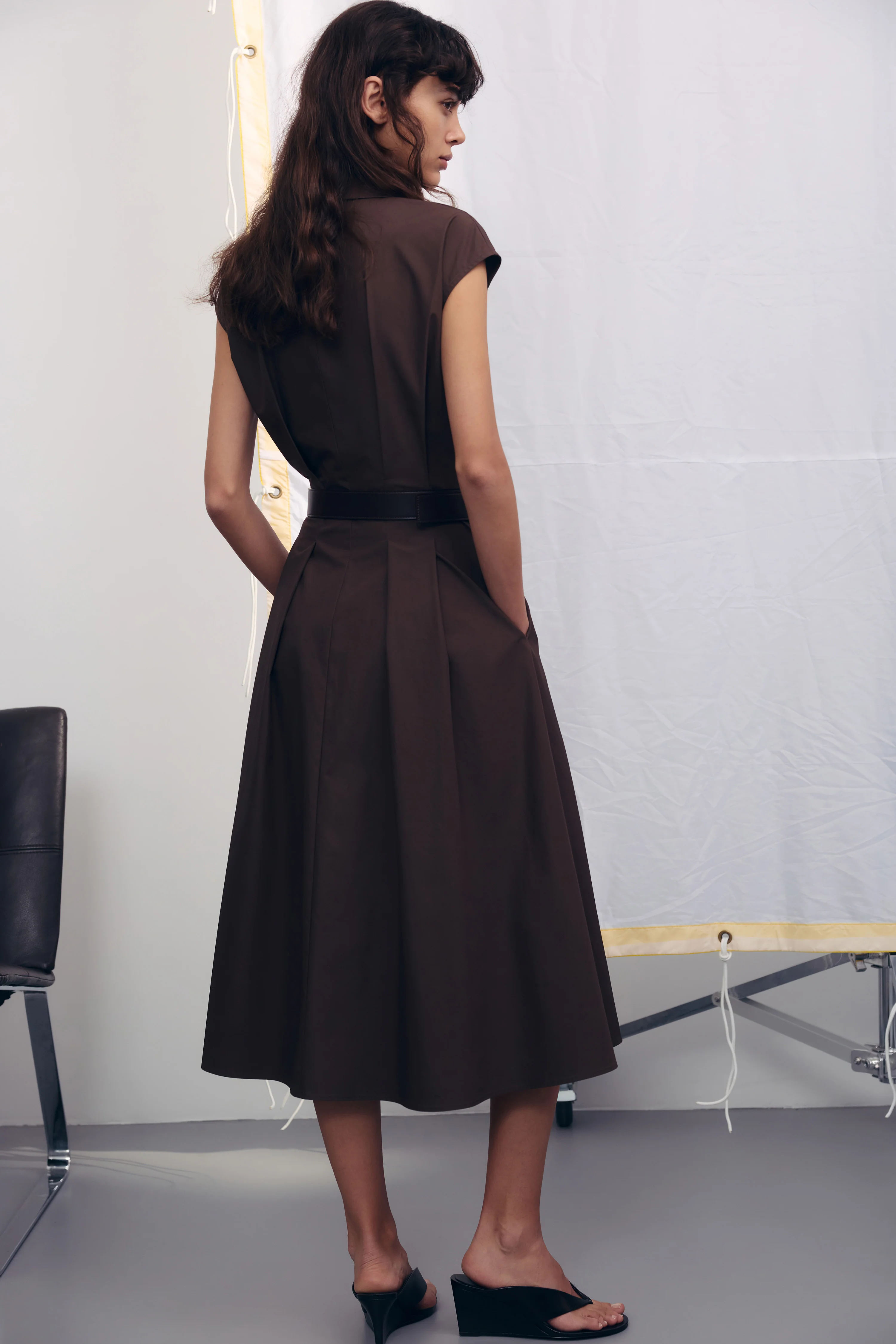 BELTED COTTON MIDI DRESS - Image 4