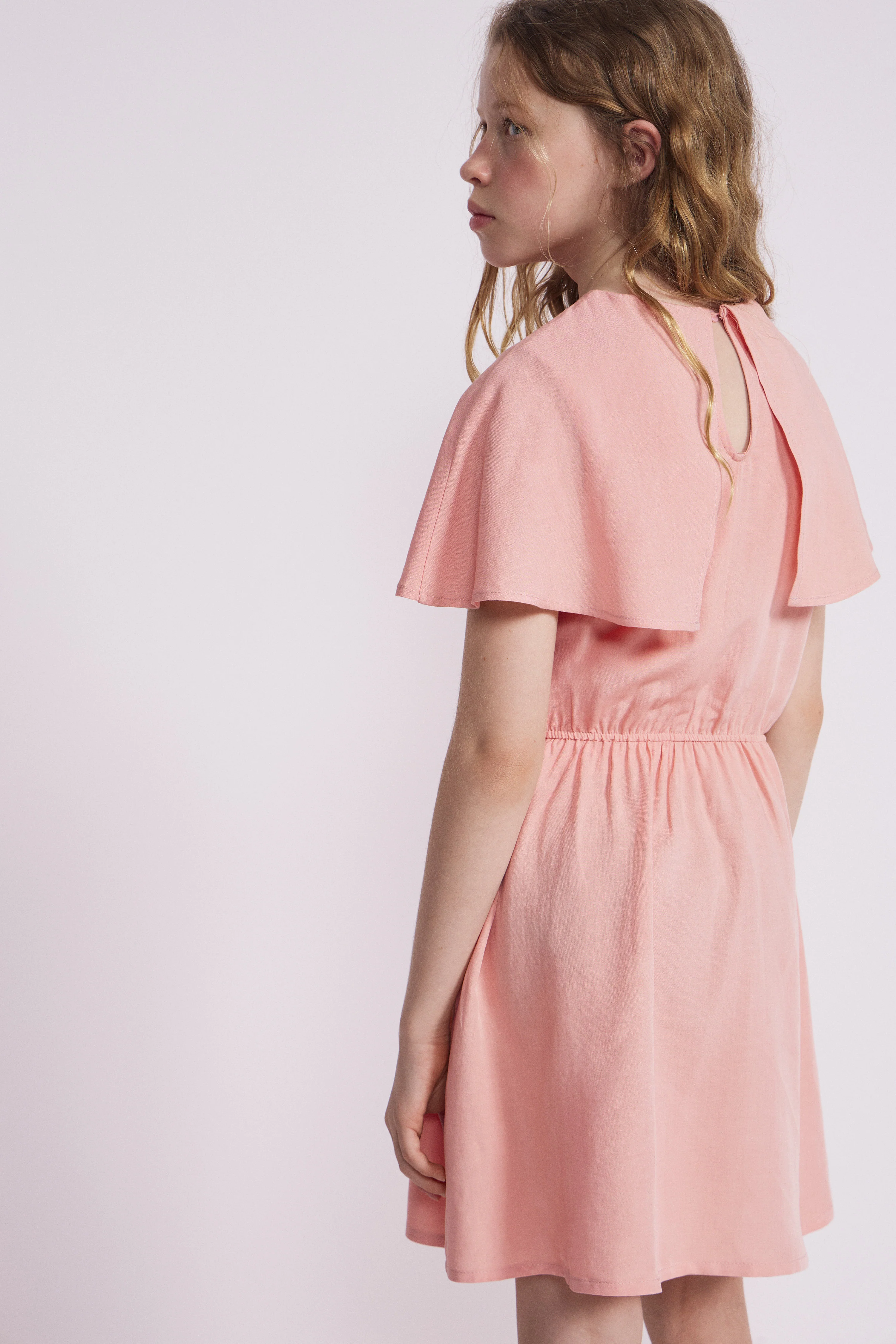 CAPE SLEEVE VISCOSE-LINEN DRESS - Image 4