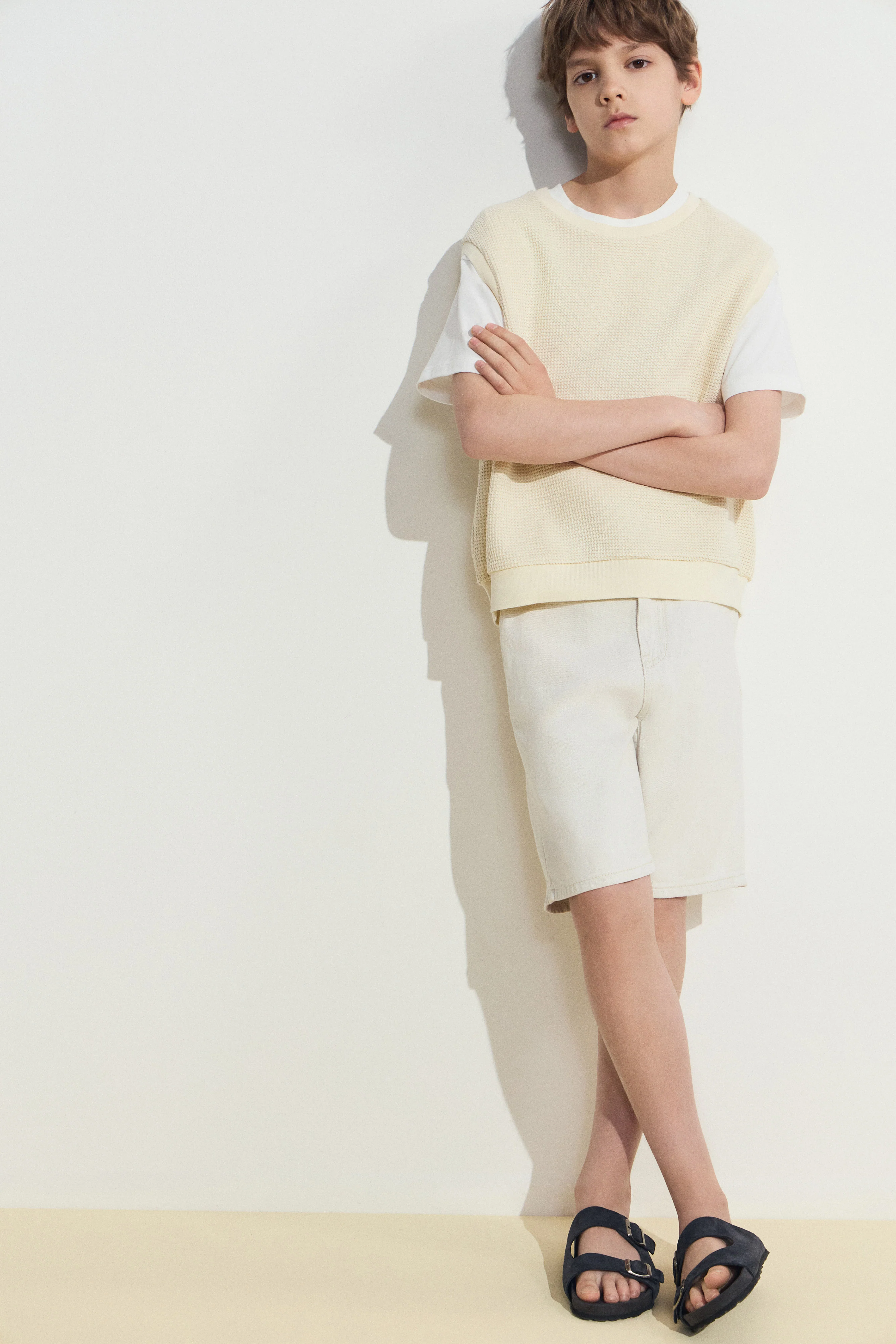 COTTON-LINEN DENIM SHORTS