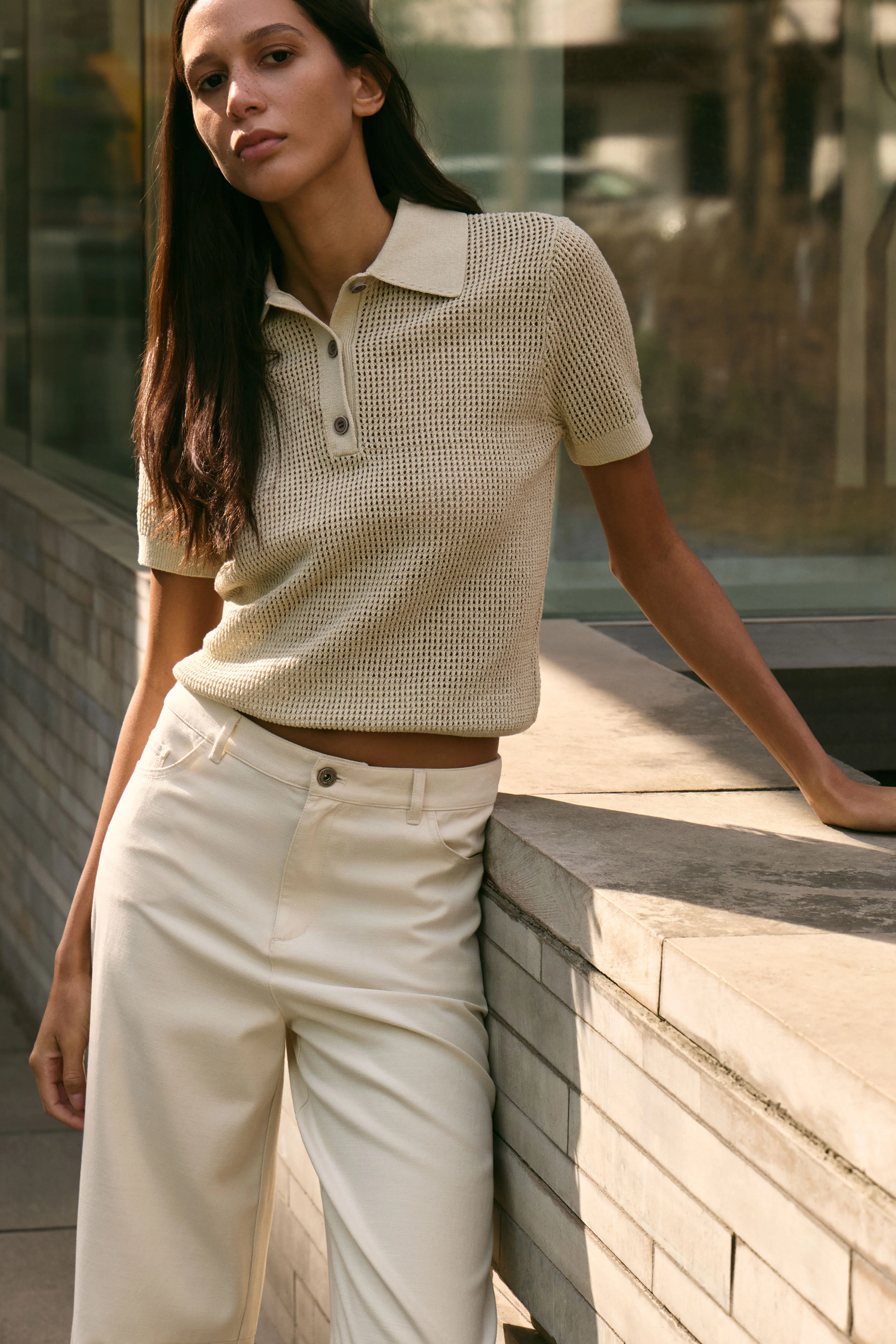 COTTON-LINEN POLO SWEATER