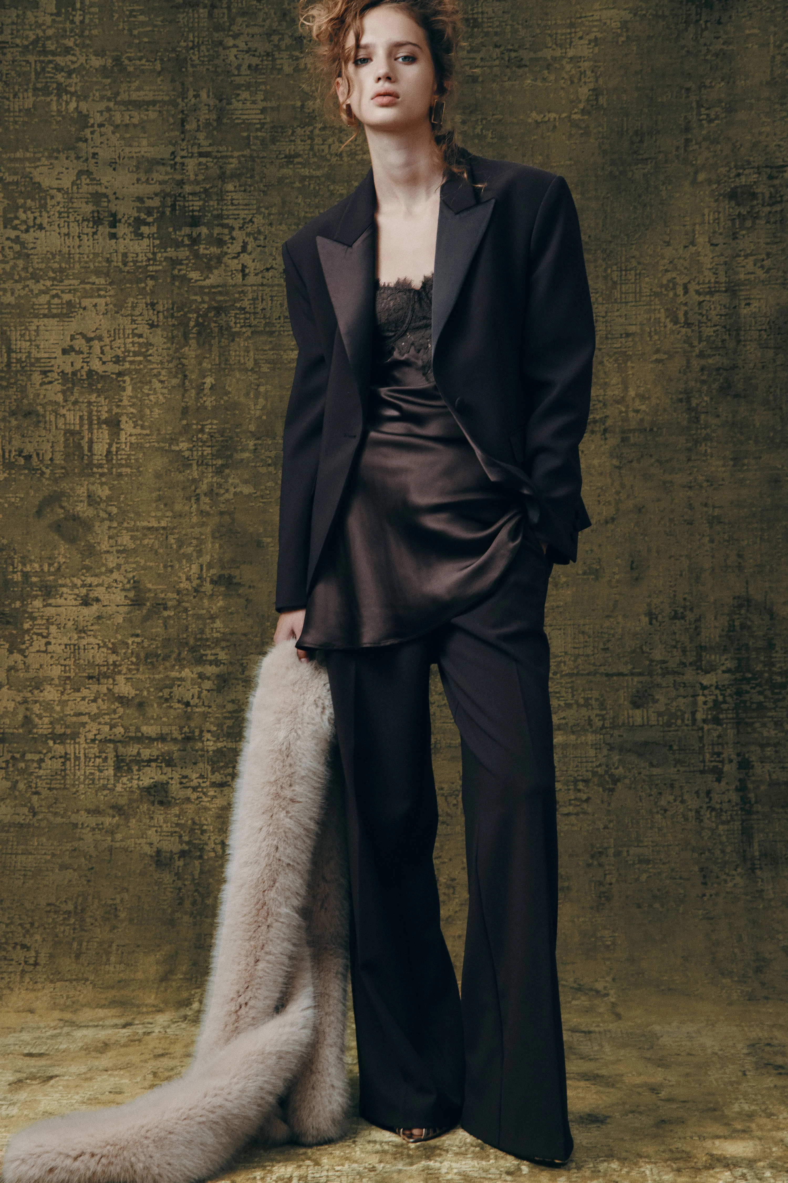 CREASED SATIN-TRIMMED TROUSERS