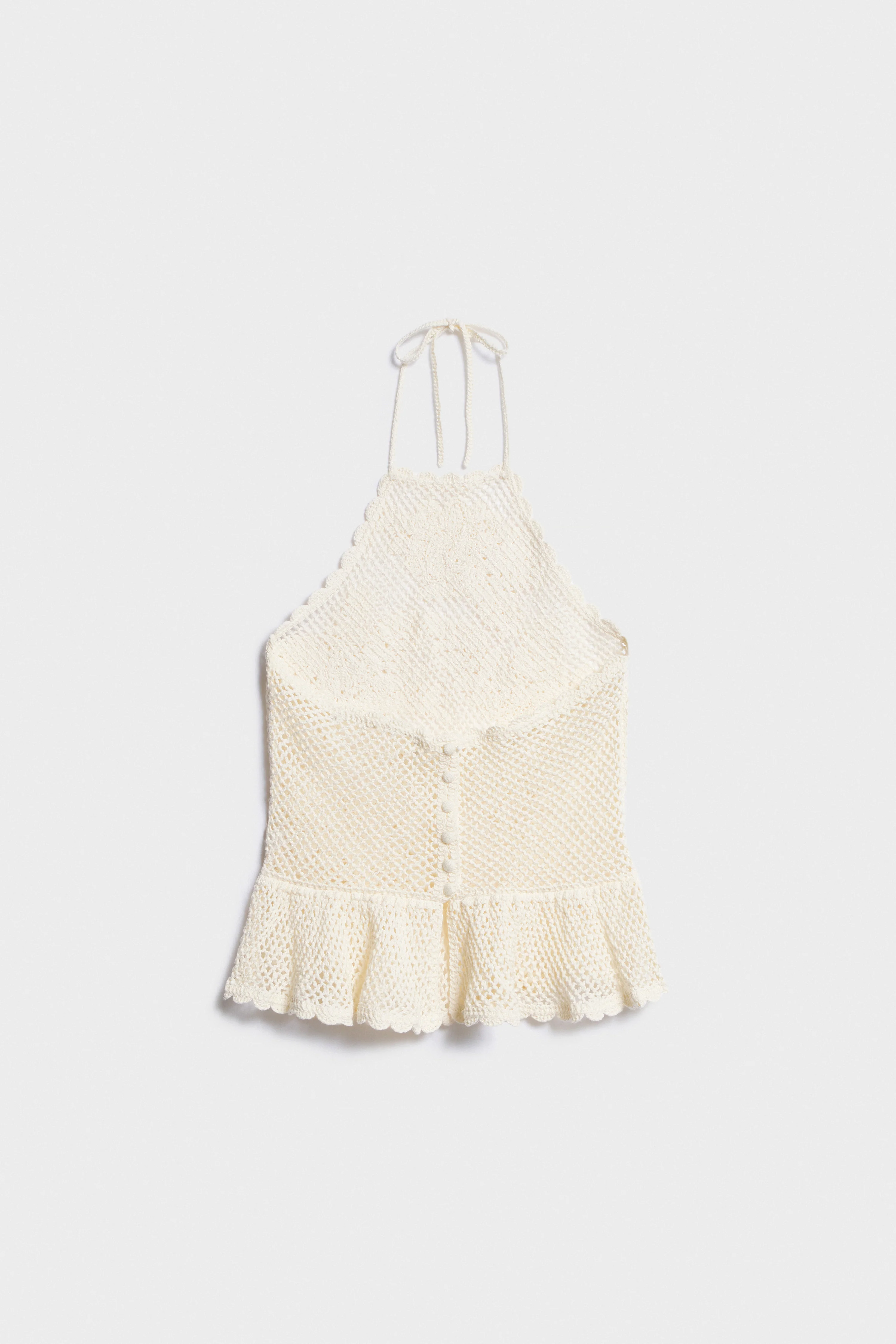 CROCHET-LOOK KNIT HALTER TOP - Image 2
