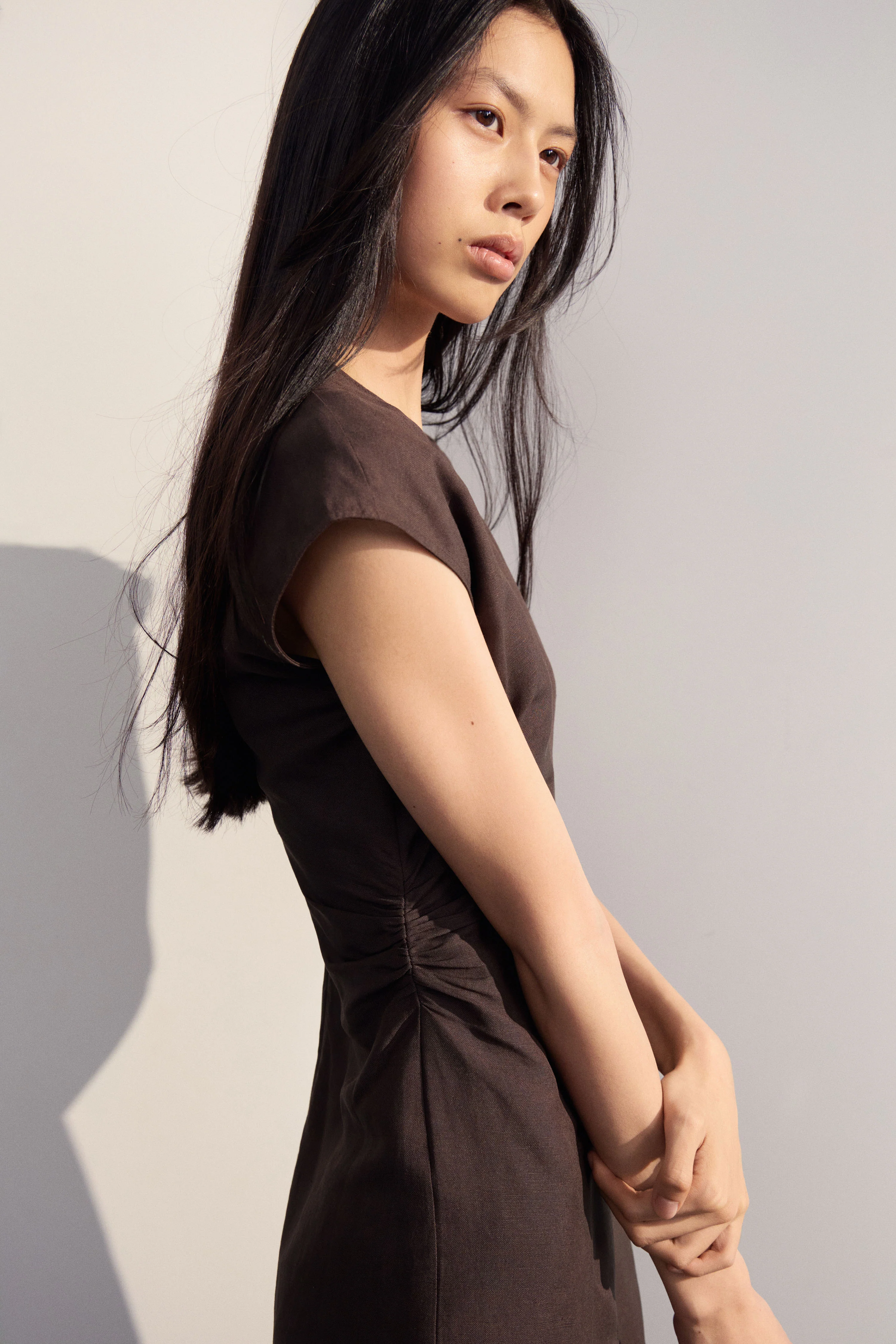 DRAPED LINEN-VISCOSE DRESS - Image 2