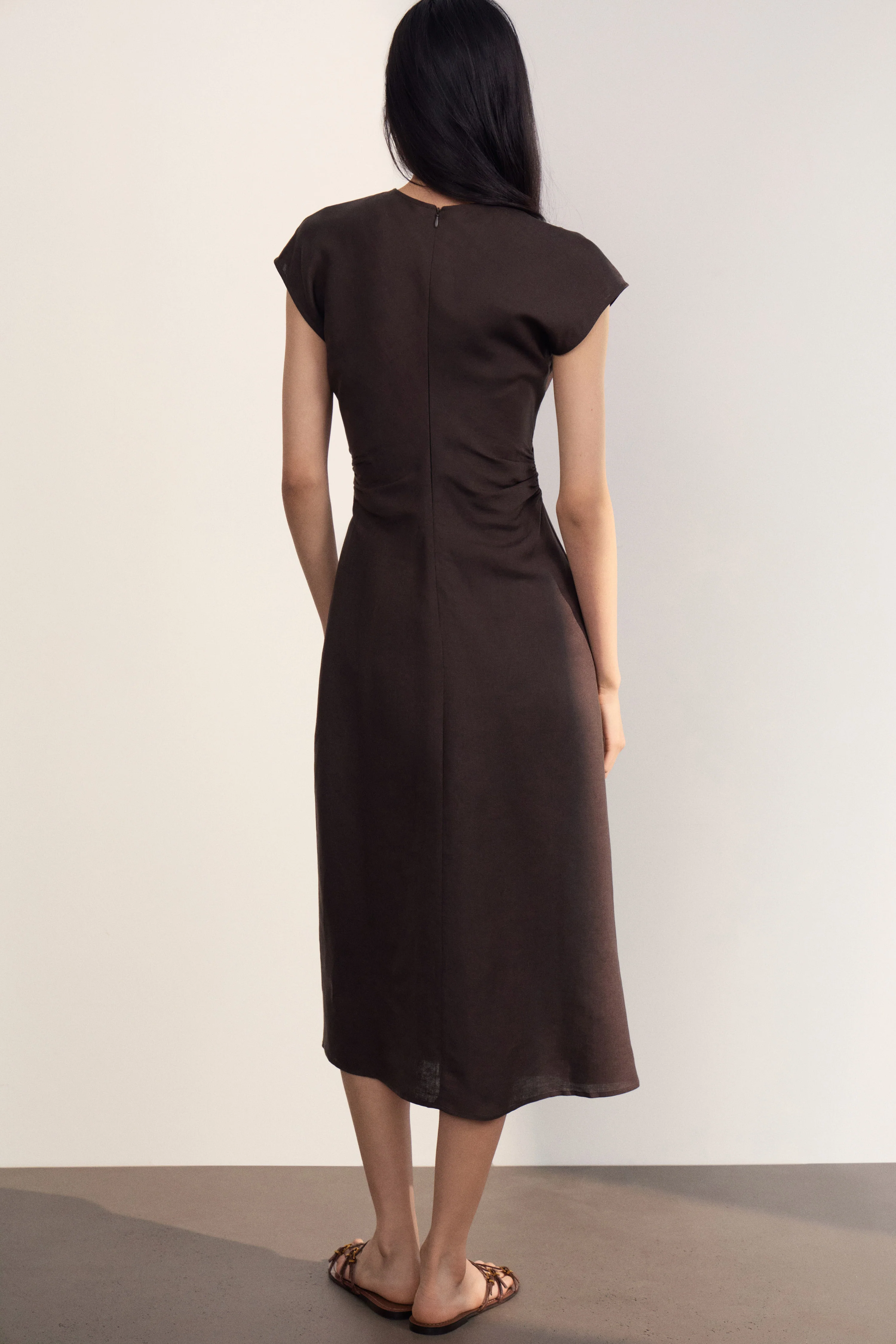 DRAPED LINEN-VISCOSE DRESS - Image 3