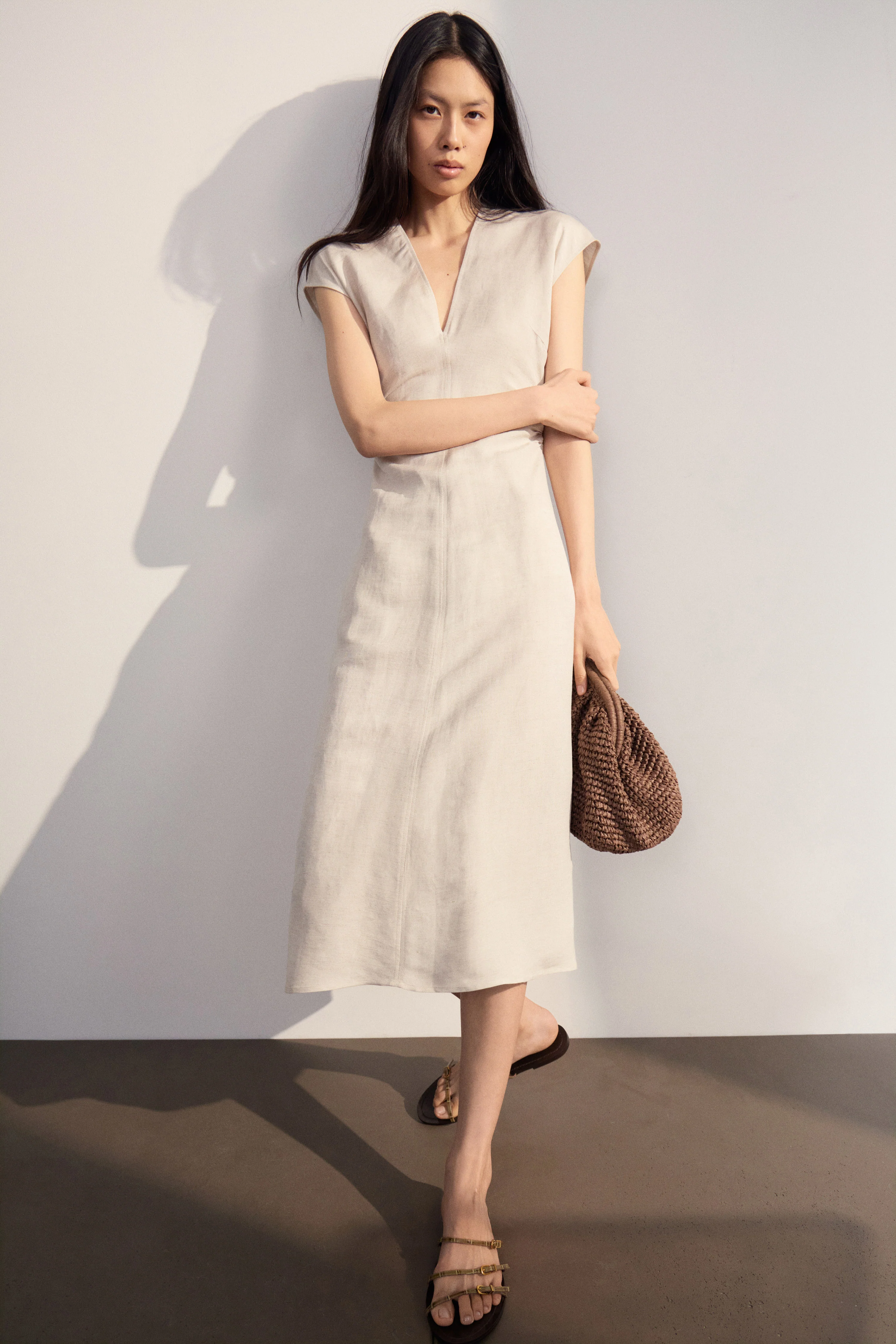 DRAPED LINEN-VISCOSE DRESS
