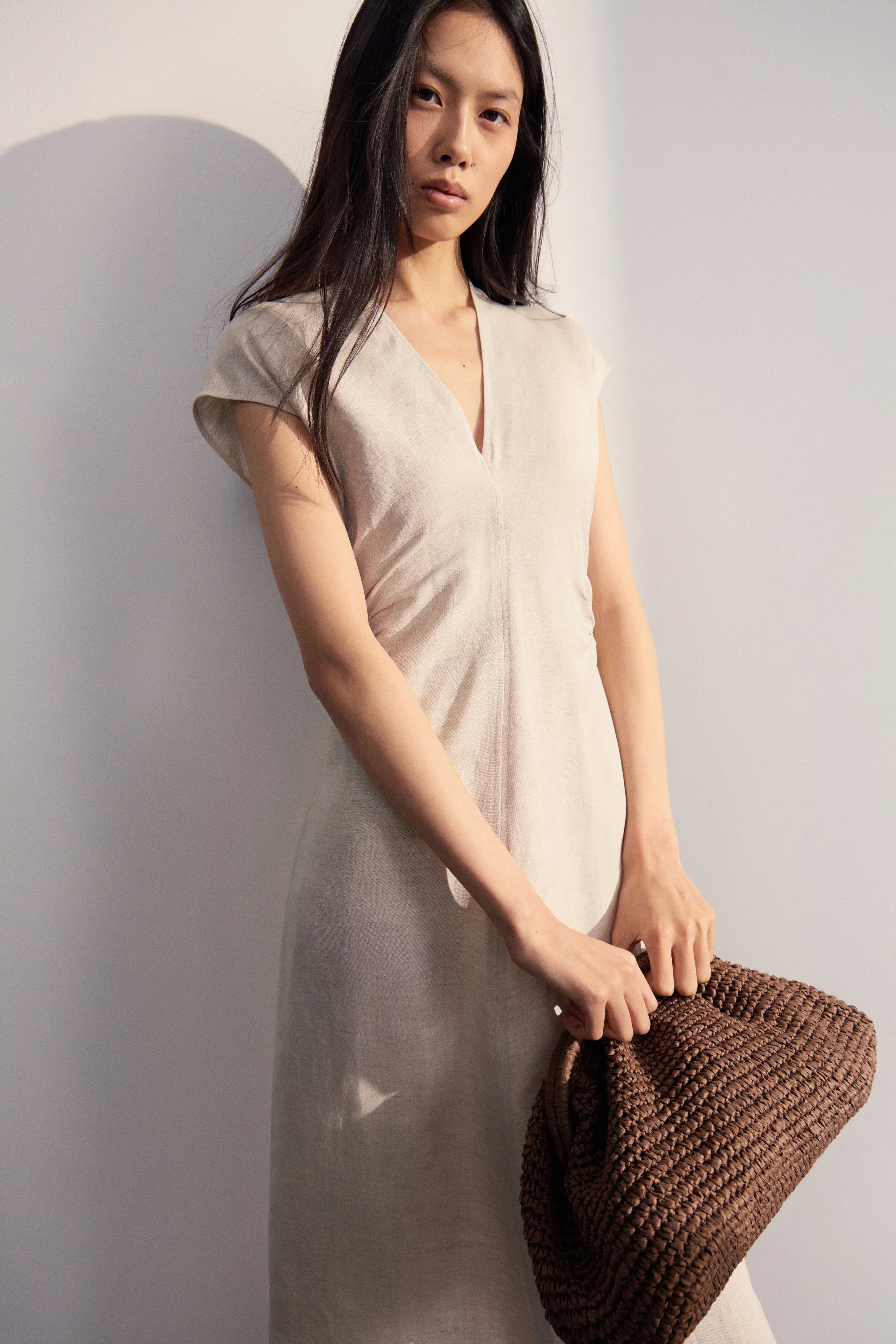 DRAPED LINEN-VISCOSE DRESS - Image 2