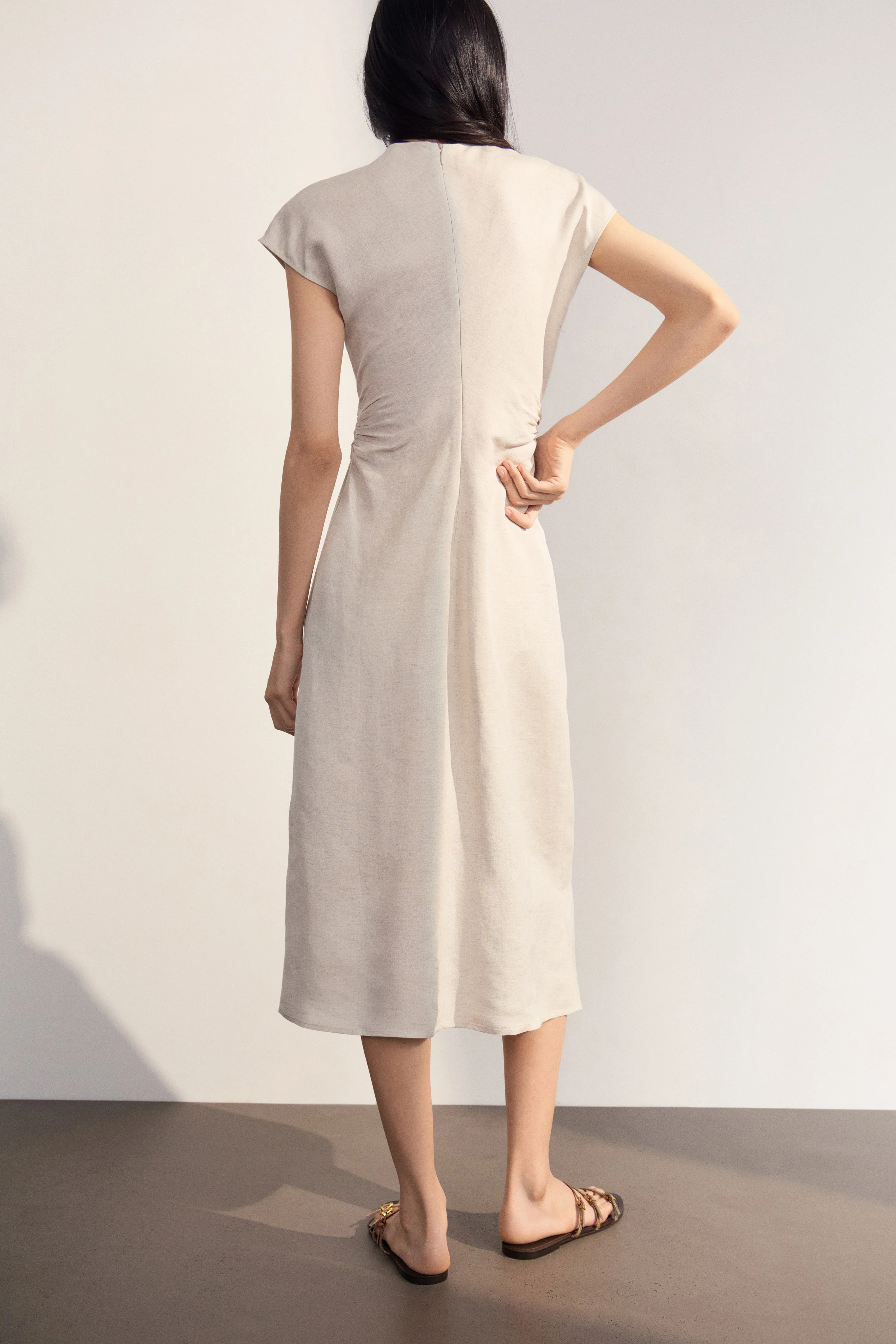 DRAPED LINEN-VISCOSE DRESS - Image 4