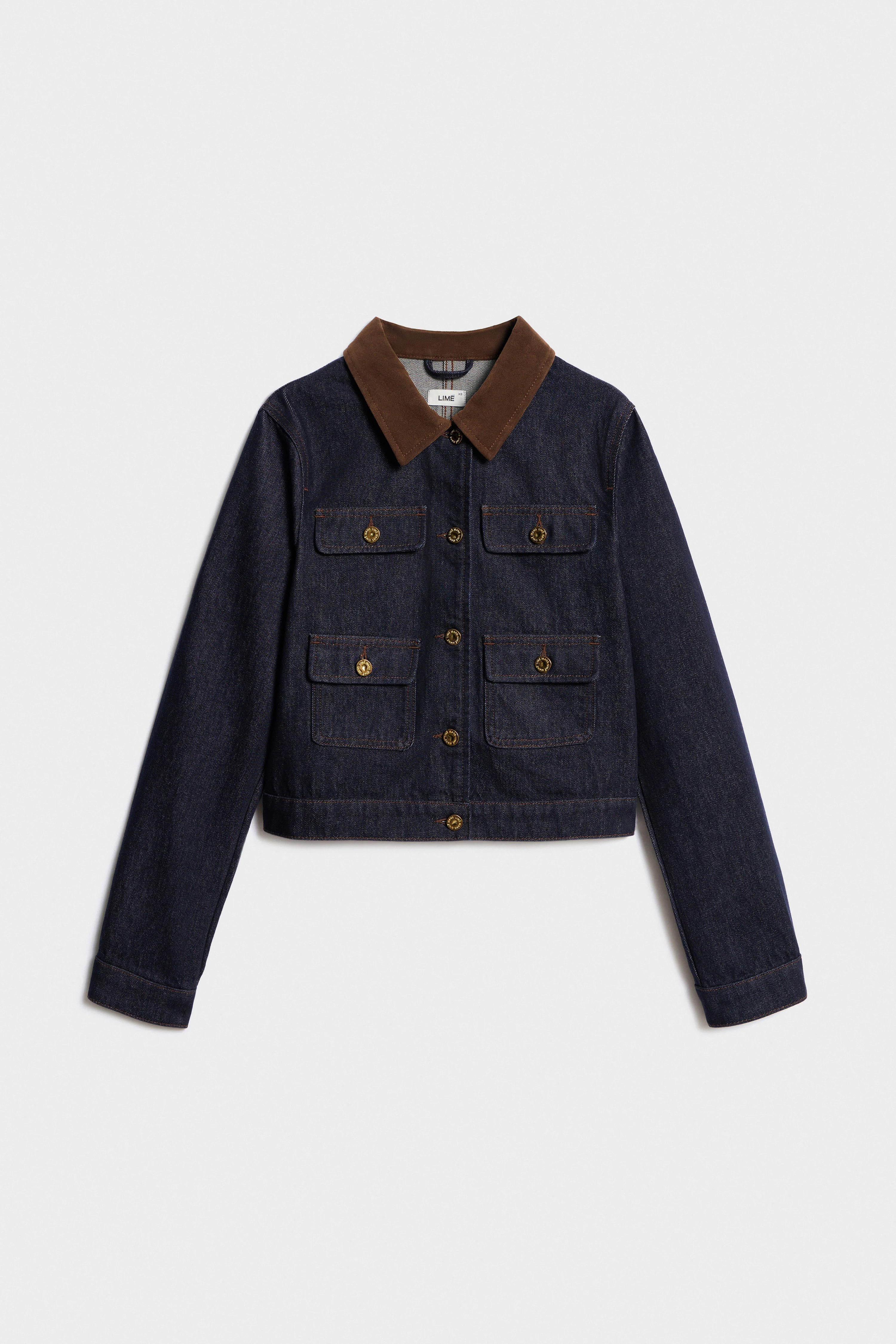 FAUX SUEDE COLLAR DENIM JACKET - Image 5