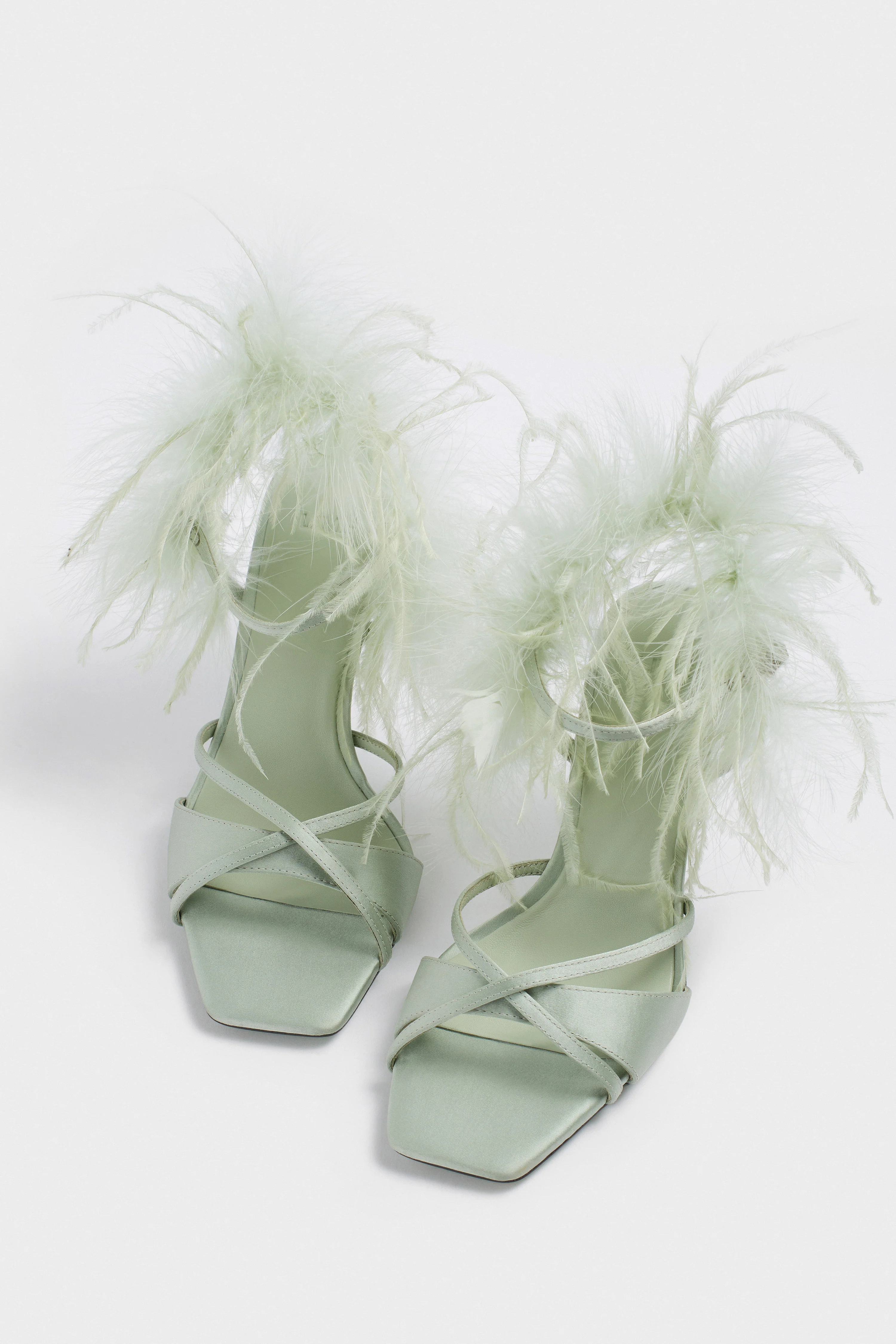 FEATHER-DETAIL SATIN SANDALS - Image 3
