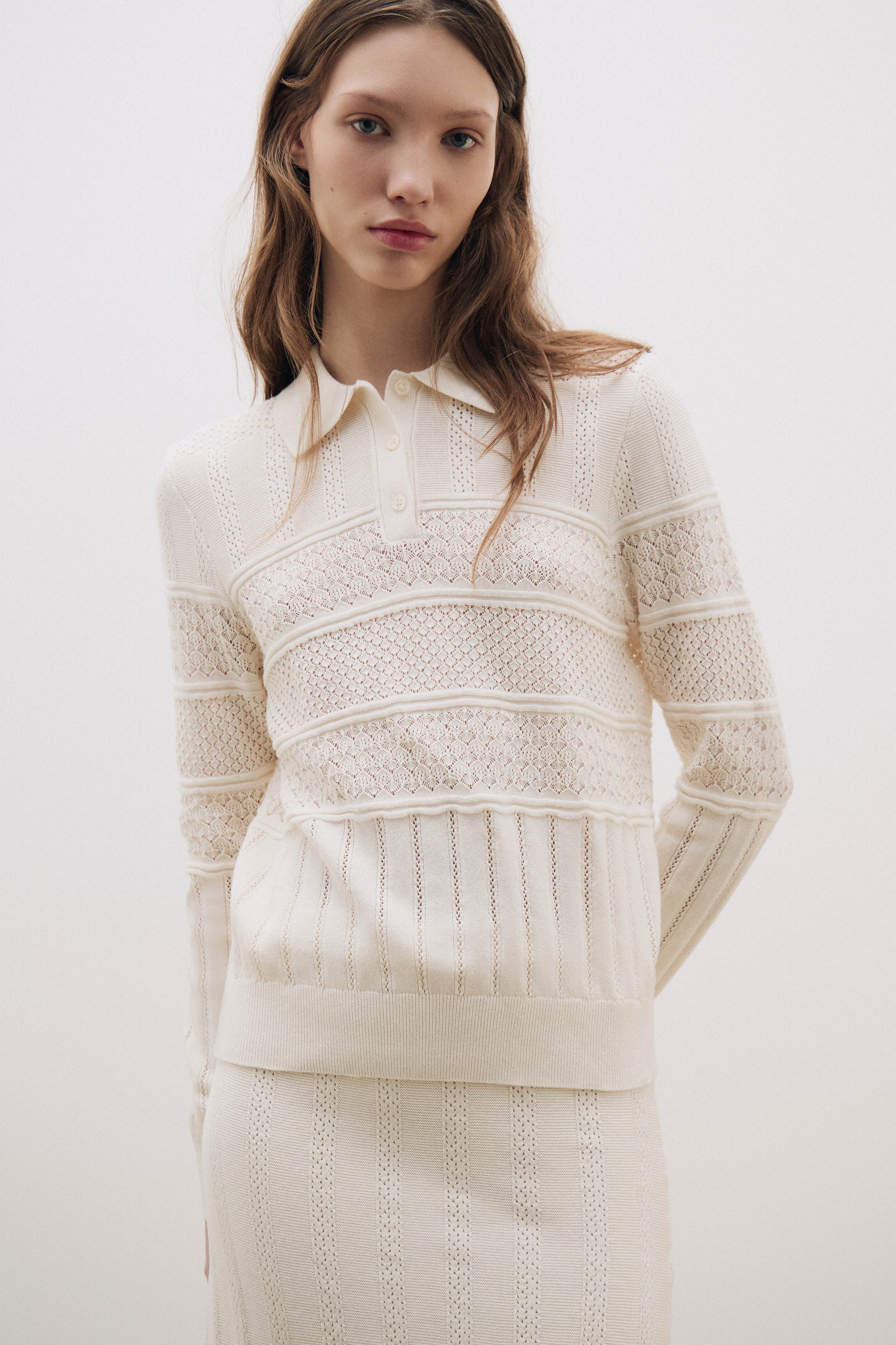 HOLE-KNIT POLO SWEATER - Image 2