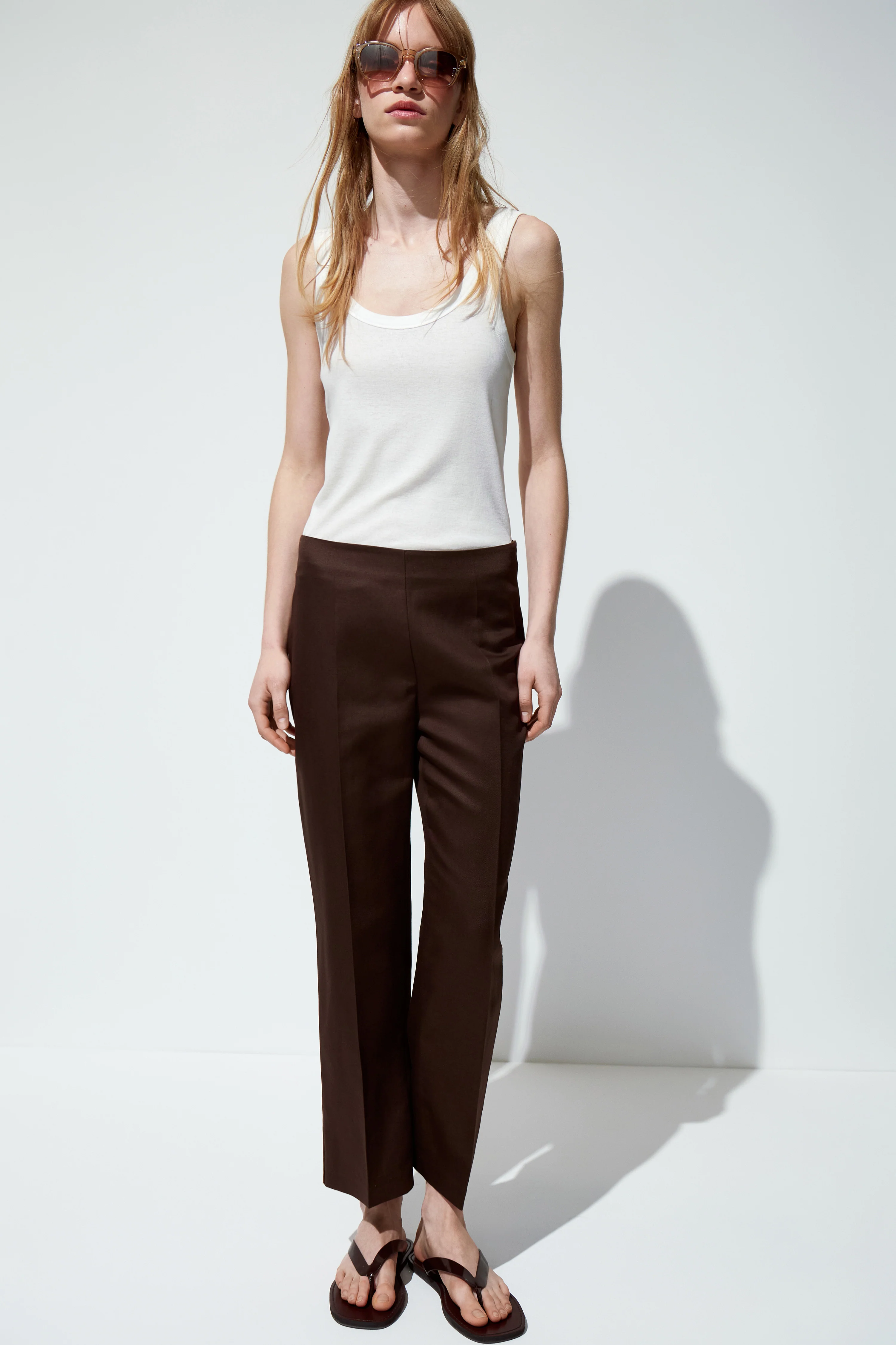 FLARED LINEN-COTTON TROUSERS