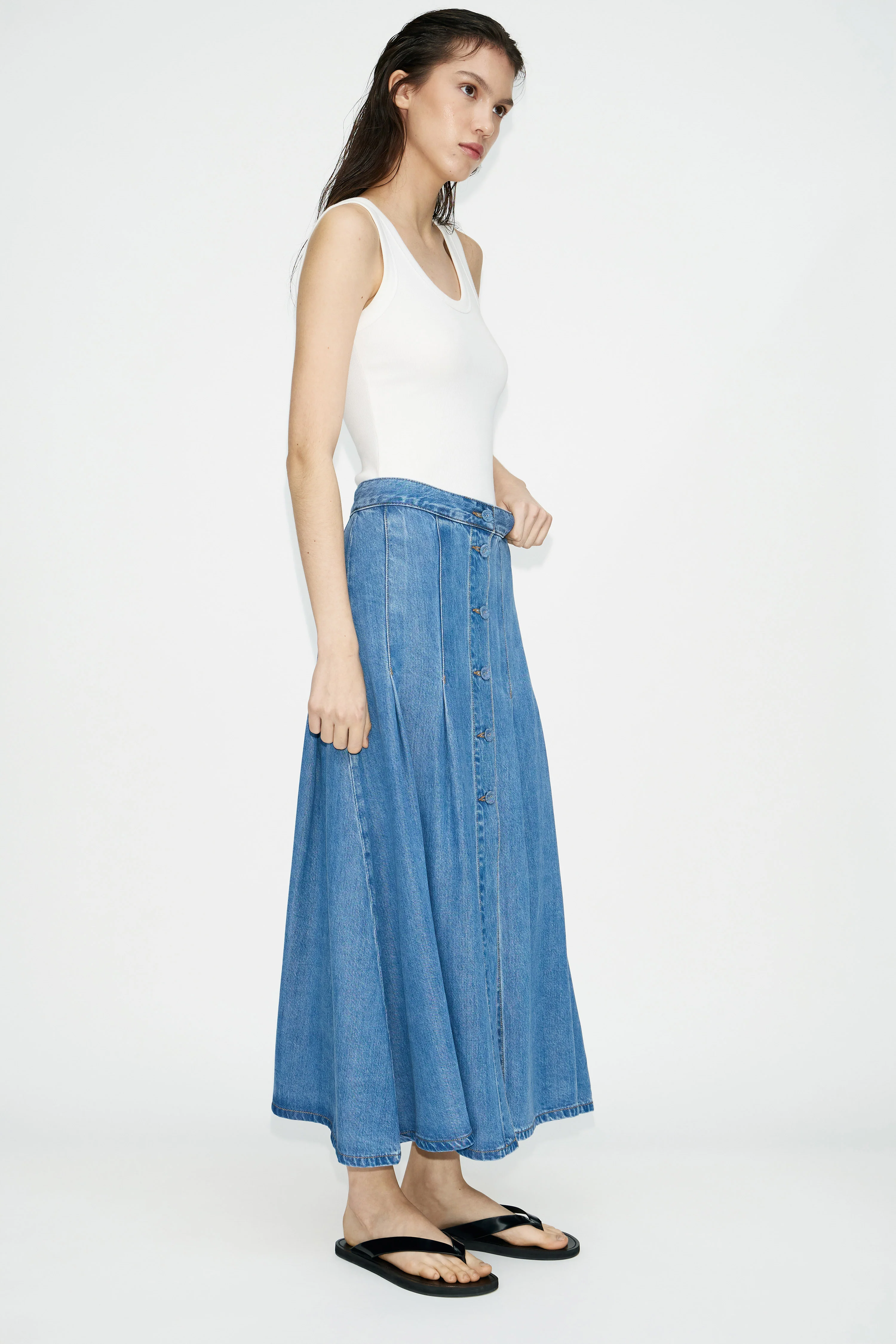 FLARED LYOCELL DENIM SKIRT