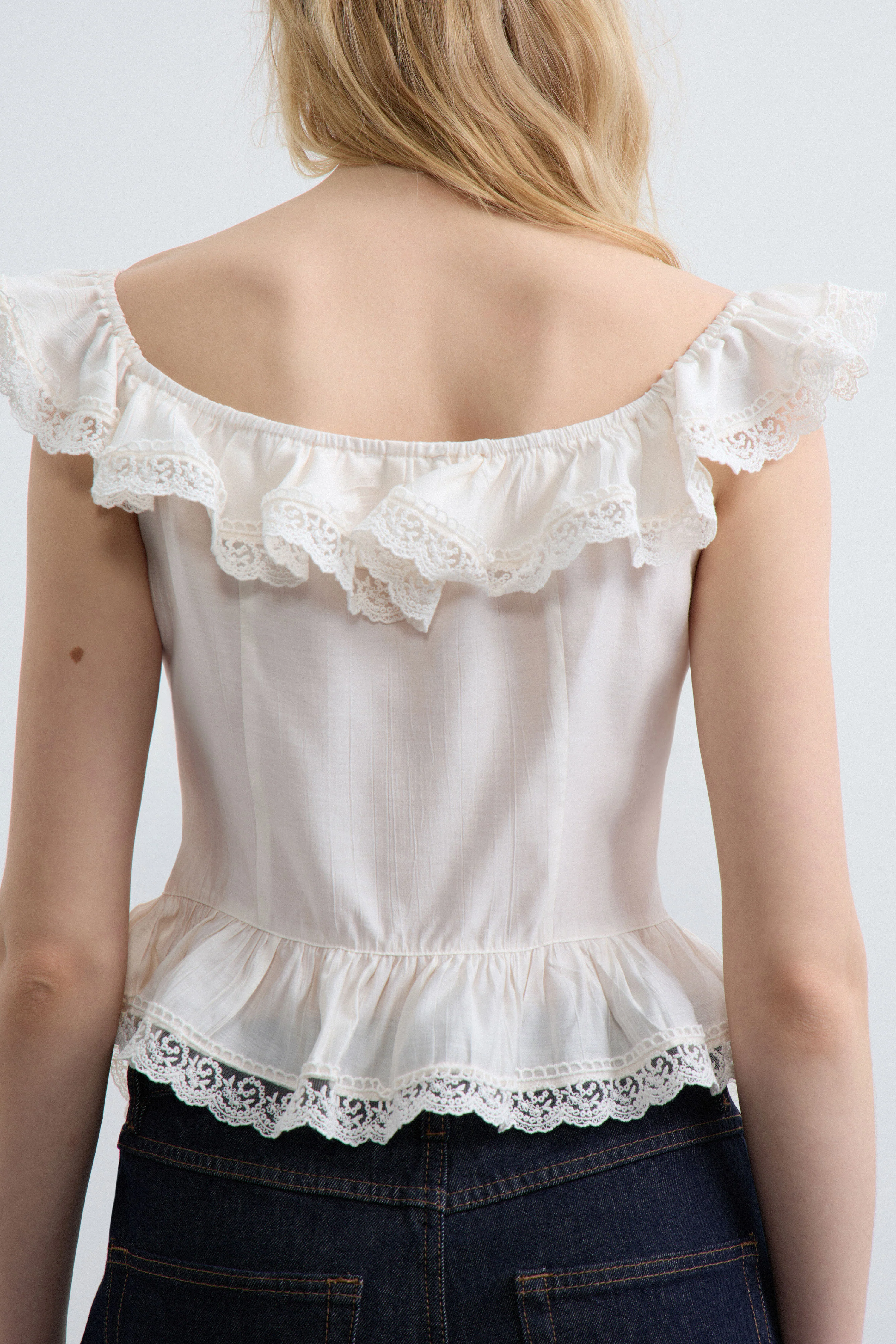 FRILL-TRIMMED VISCOSE TOP - Image 3