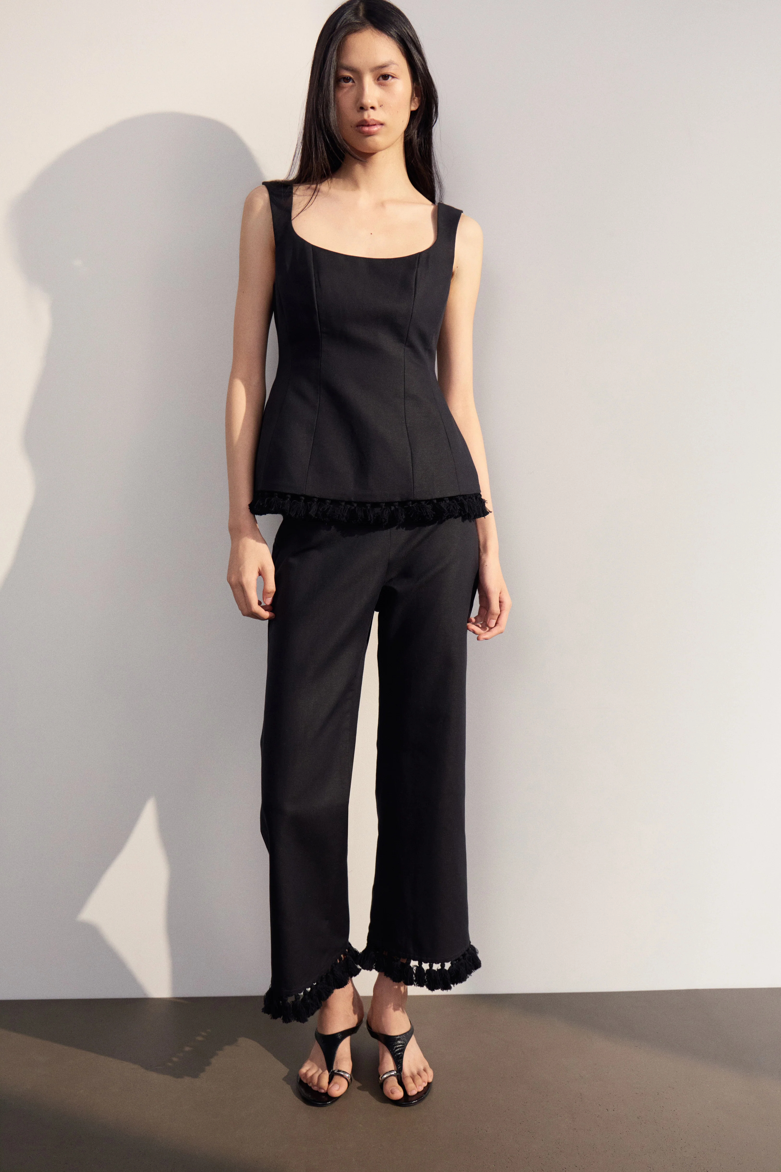 FRINGED LINEN-COTTON TROUSERS