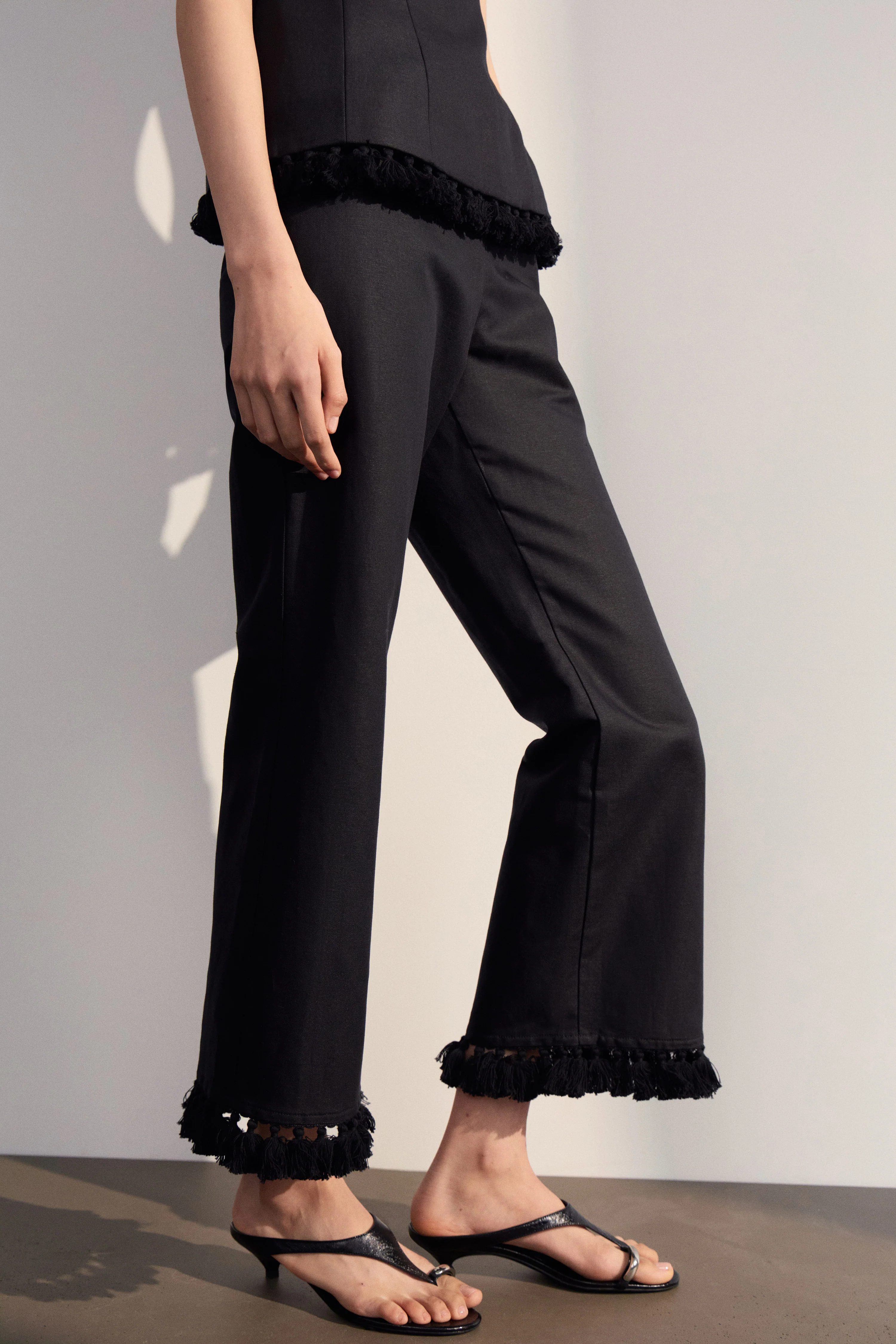 FRINGED LINEN-COTTON TROUSERS - Image 2
