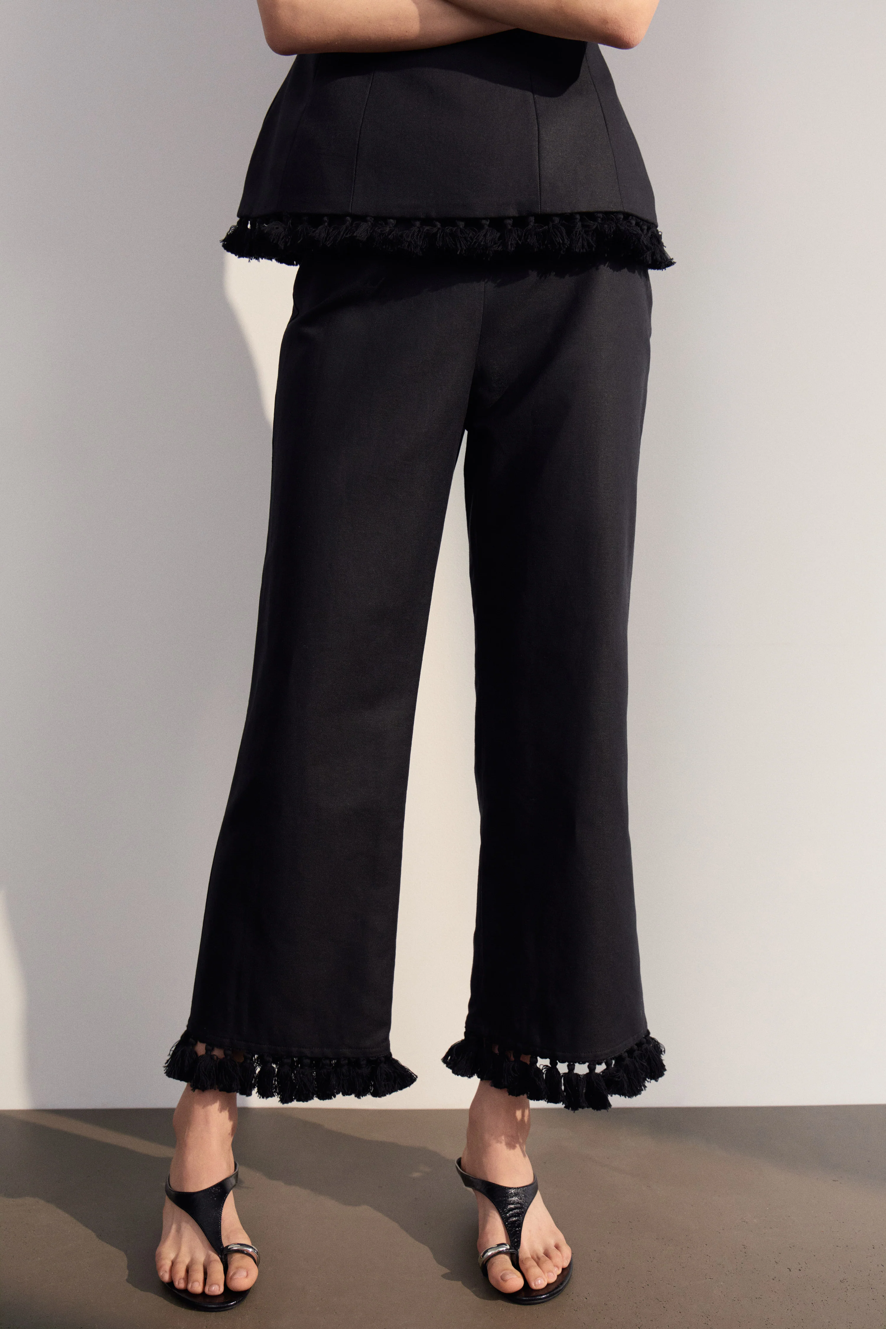 FRINGED LINEN-COTTON TROUSERS - Image 3