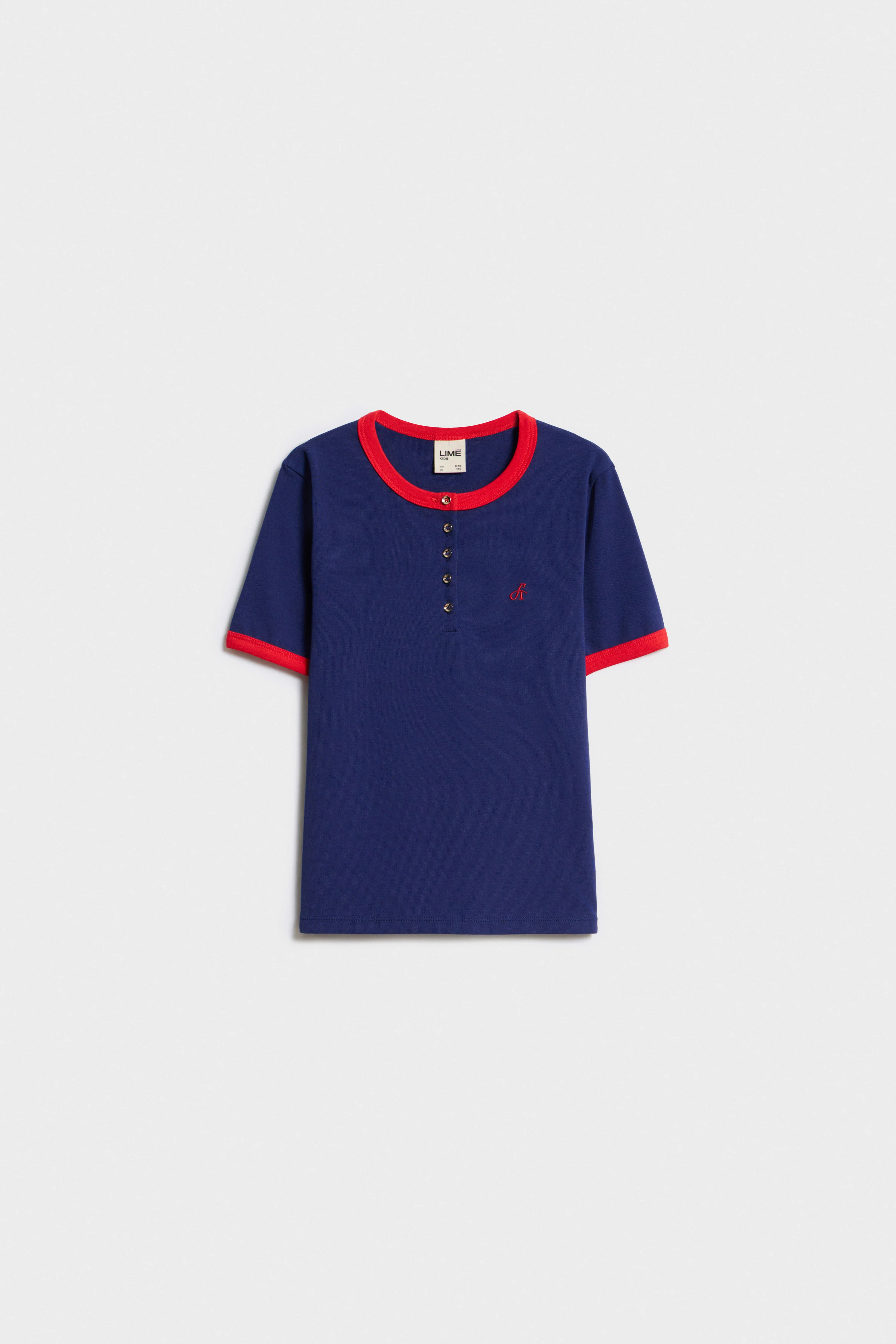 HENLEY-STYLE JERSEY T-SHIRT