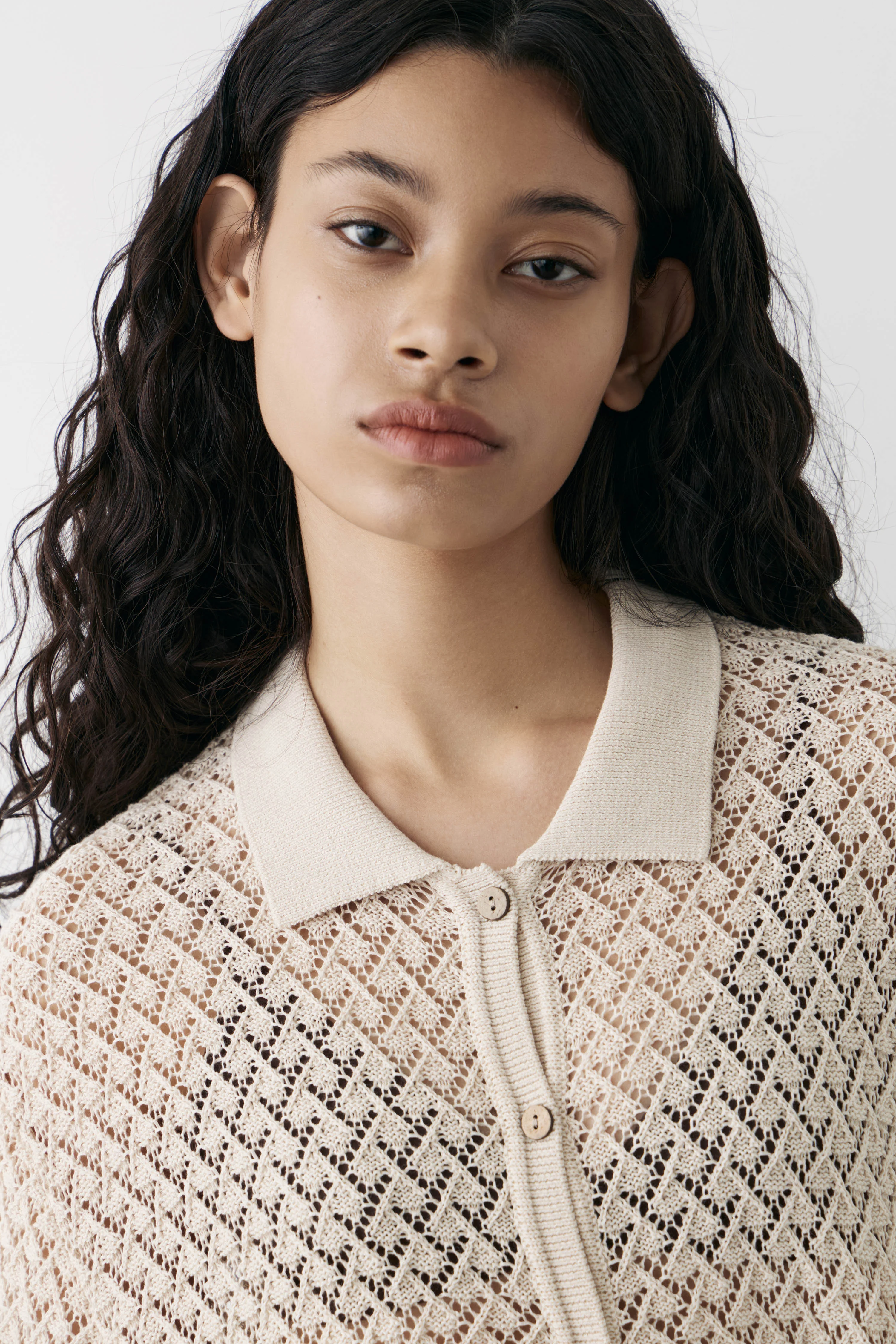 HOLE-KNIT COTTON BLEND CARDIGAN - Image 2