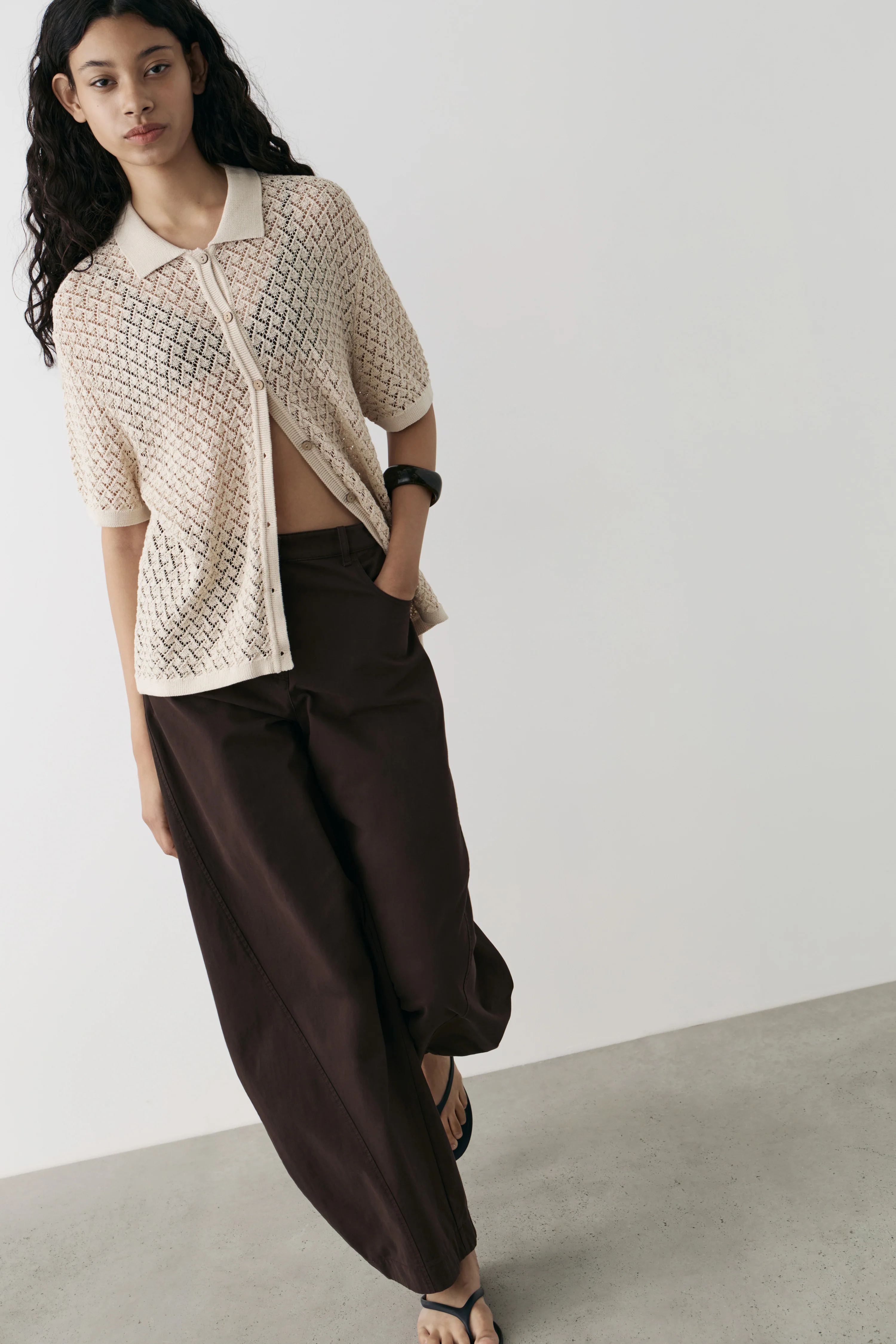 HOLE-KNIT COTTON BLEND CARDIGAN - Image 3