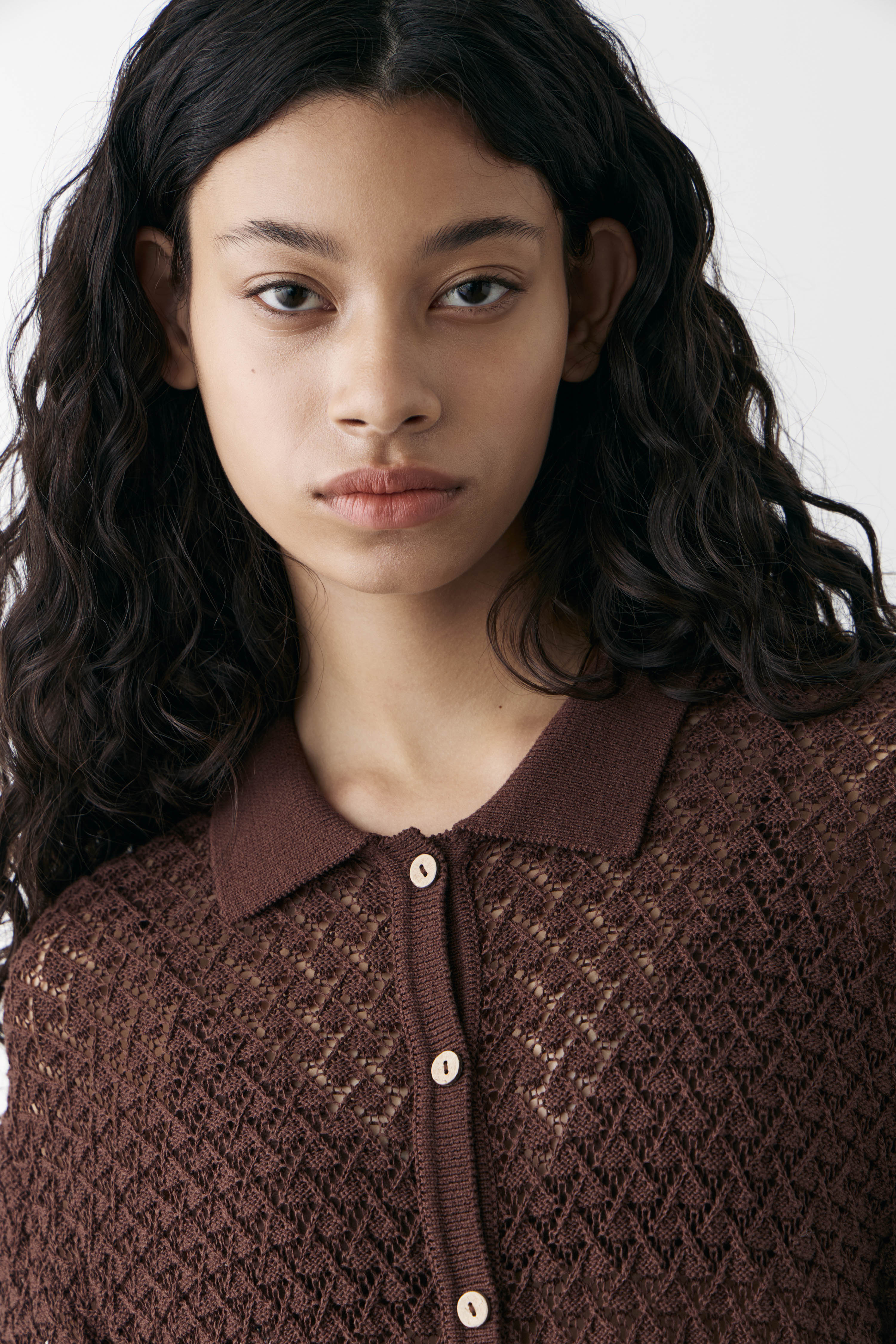 HOLE-KNIT COTTON BLEND CARDIGAN
