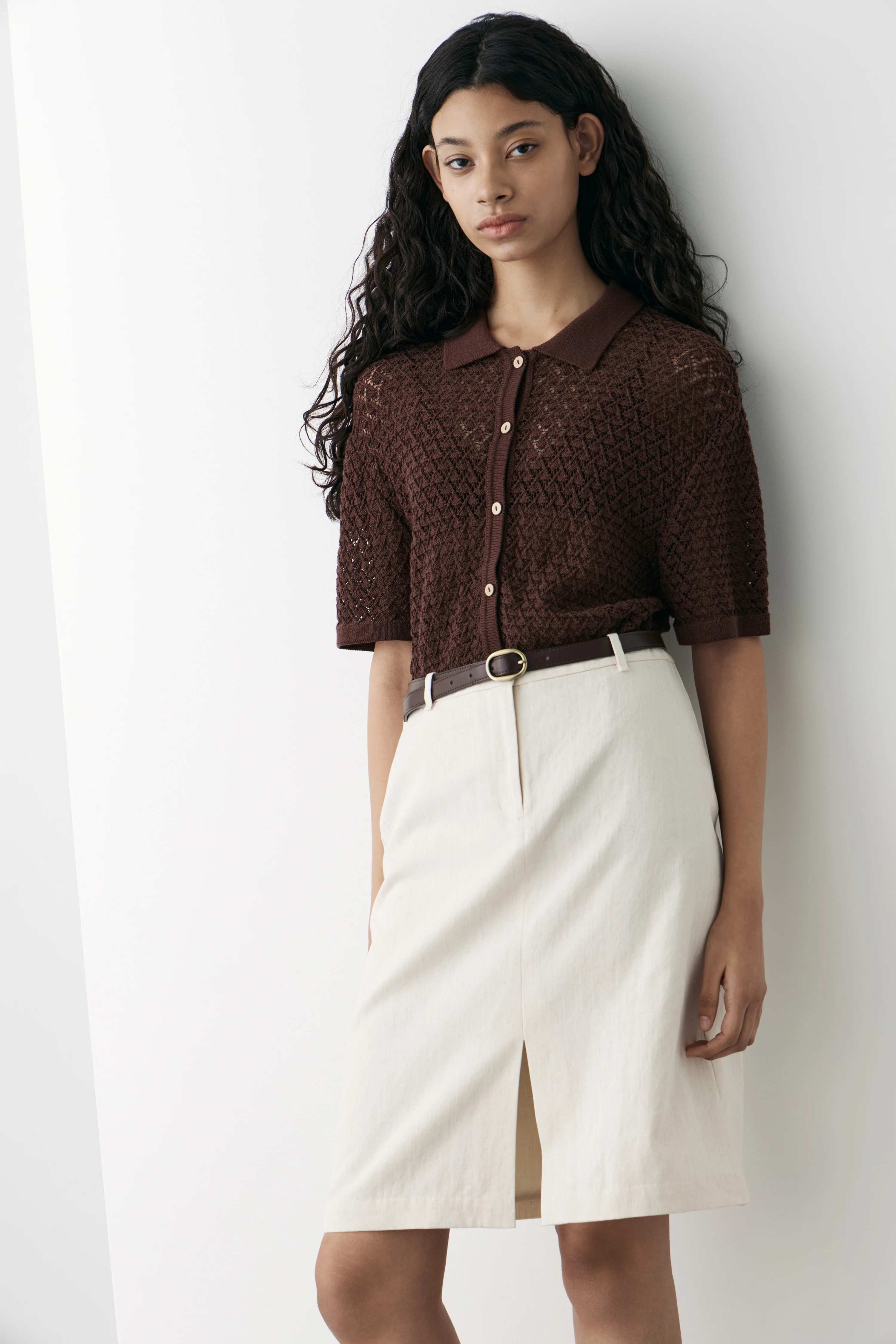 HOLE-KNIT COTTON BLEND CARDIGAN - Image 2