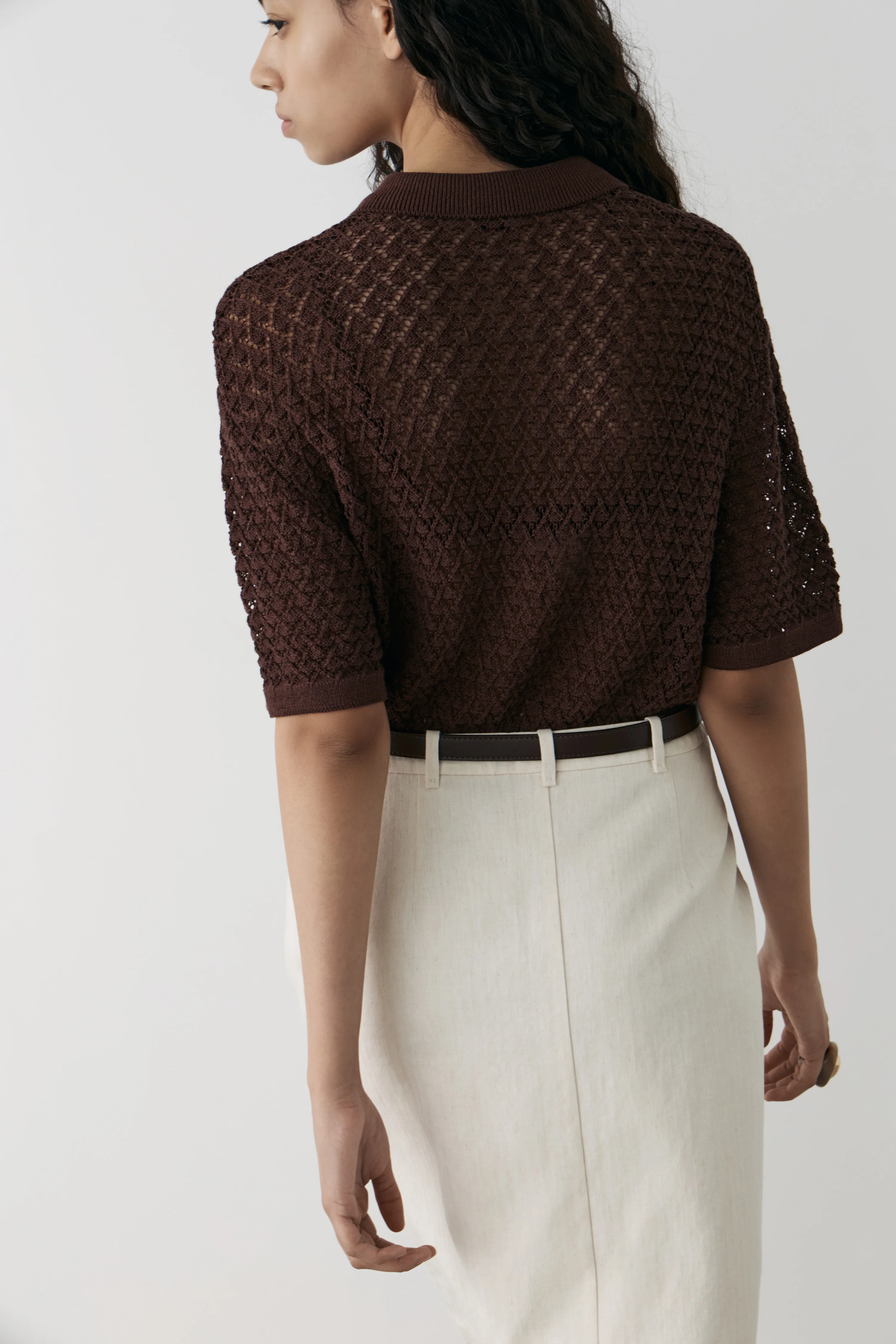 HOLE-KNIT COTTON BLEND CARDIGAN - Image 3