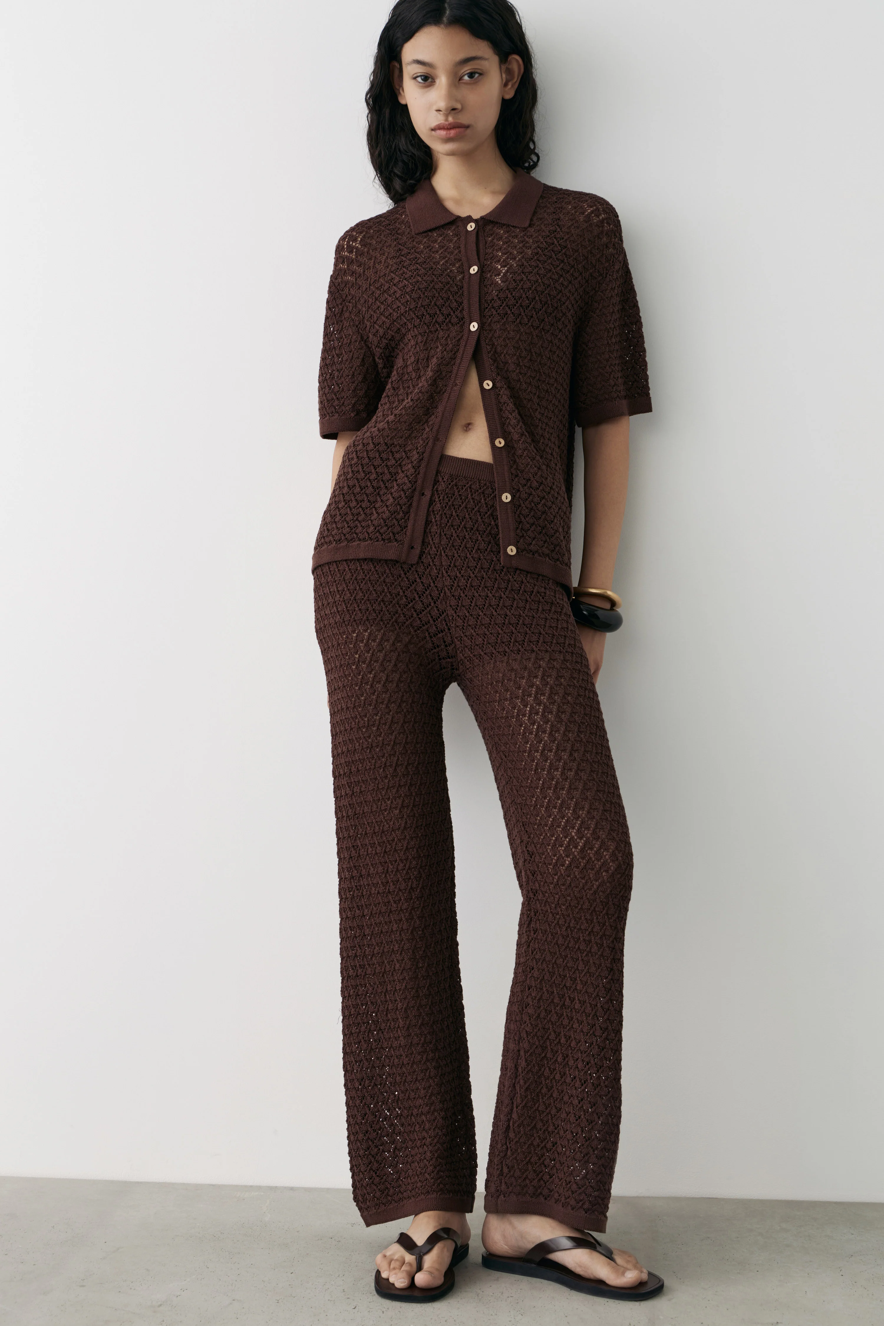HOLE-KNIT COTTON BLEND TROUSERS