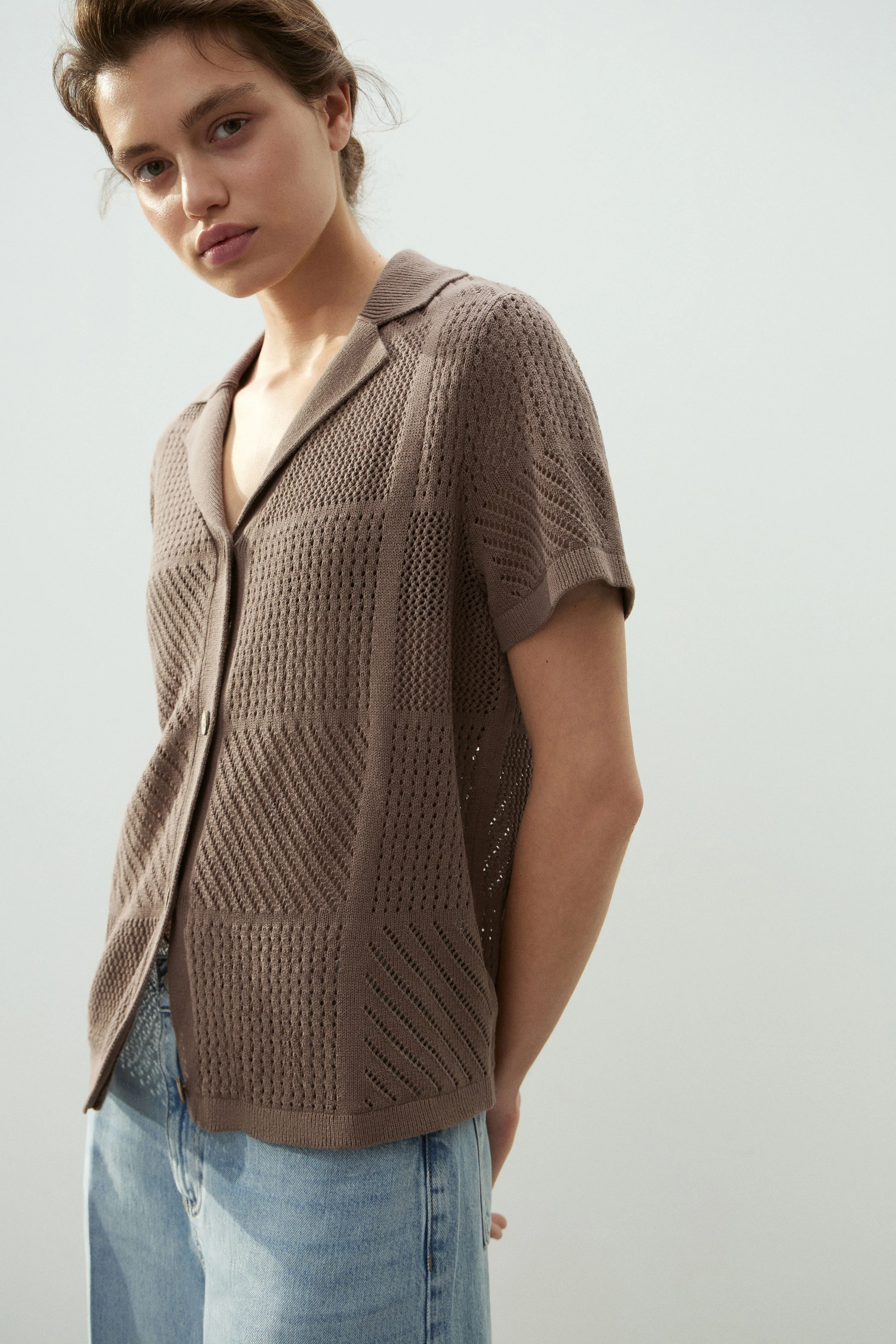 HOLE-KNIT COTTON CARDIGAN