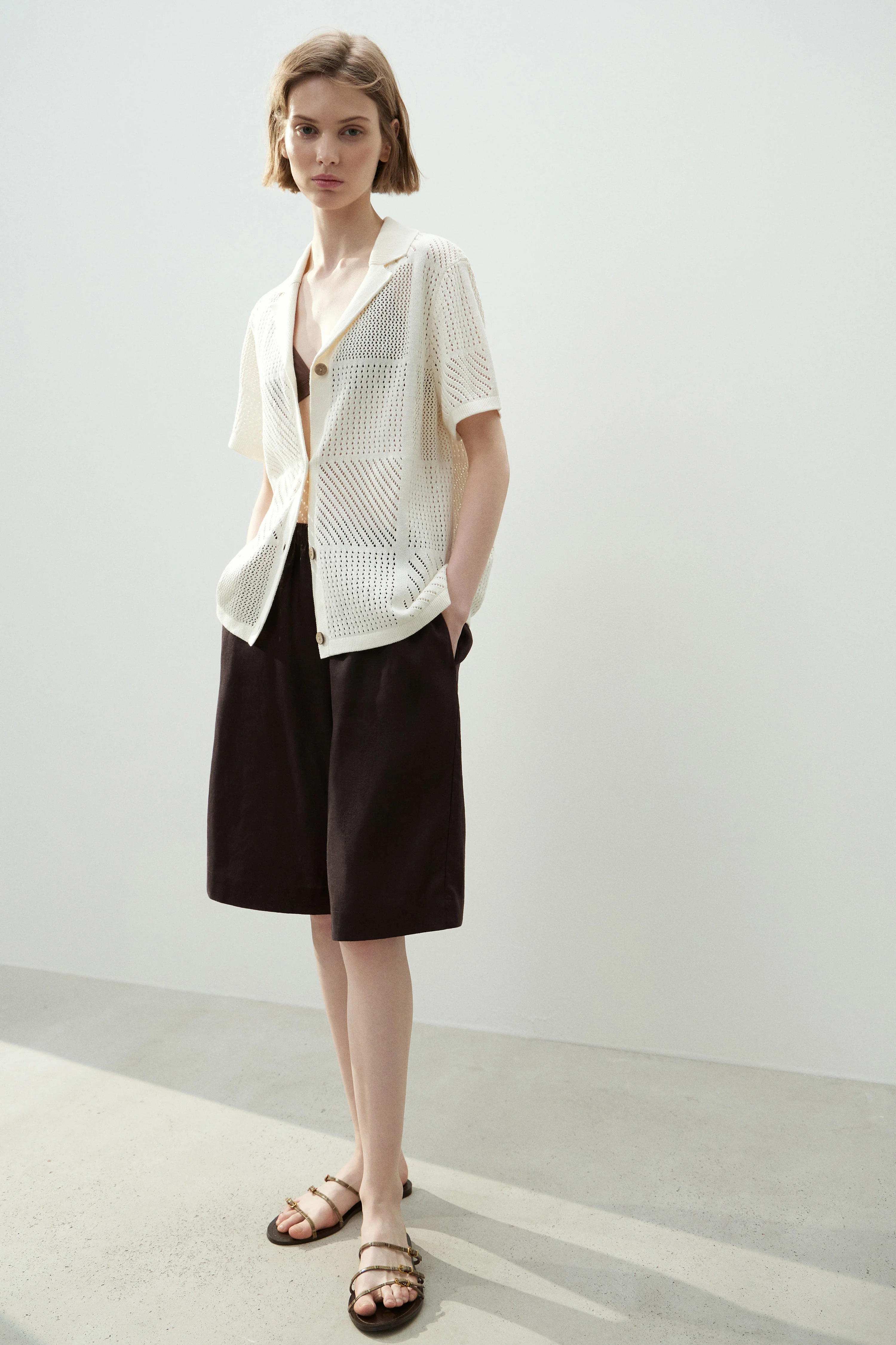 HOLE-KNIT COTTON CARDIGAN