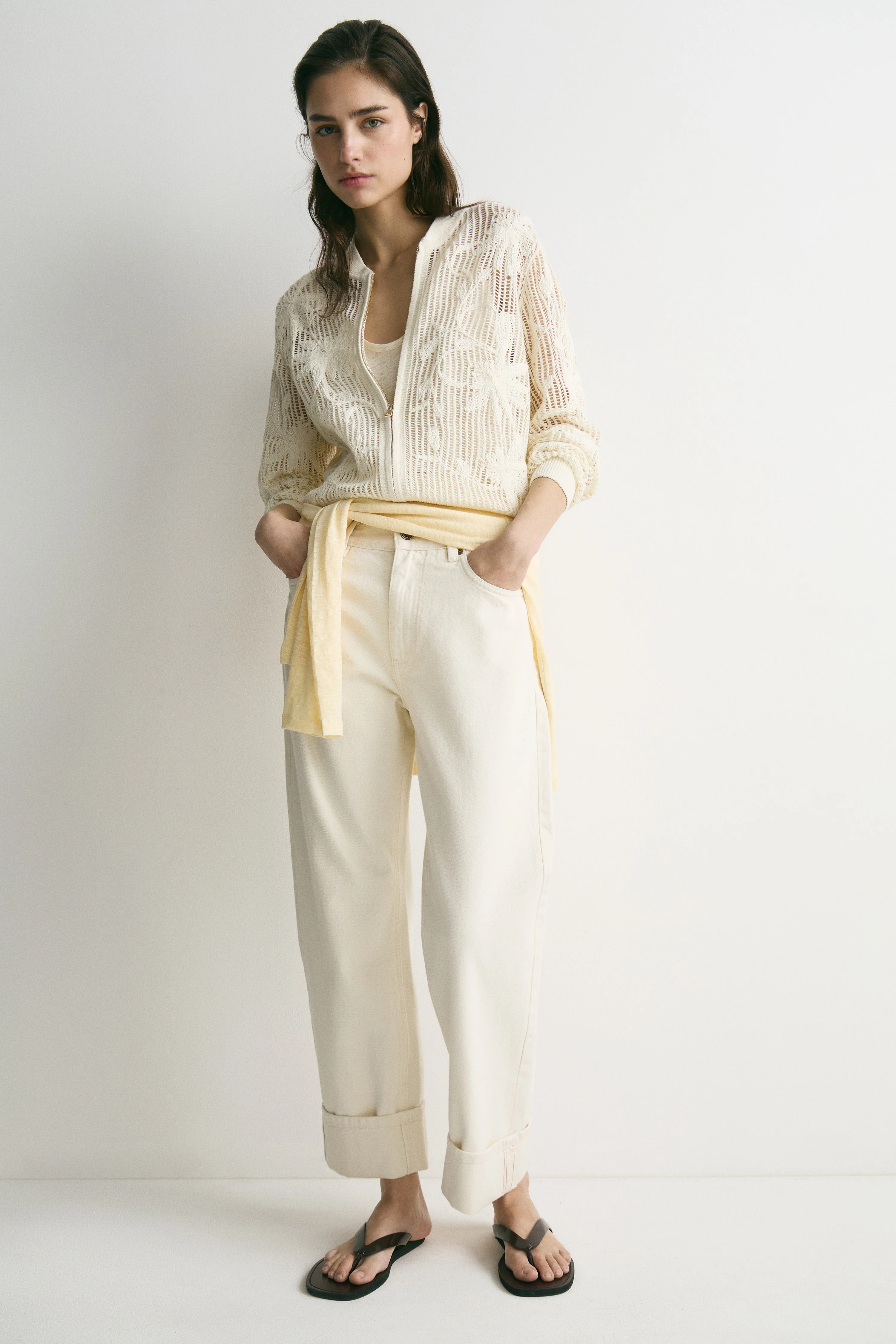 HOLE-KNIT EMBROIDERY-DETAIL COTTON CARDIGAN - Image 2