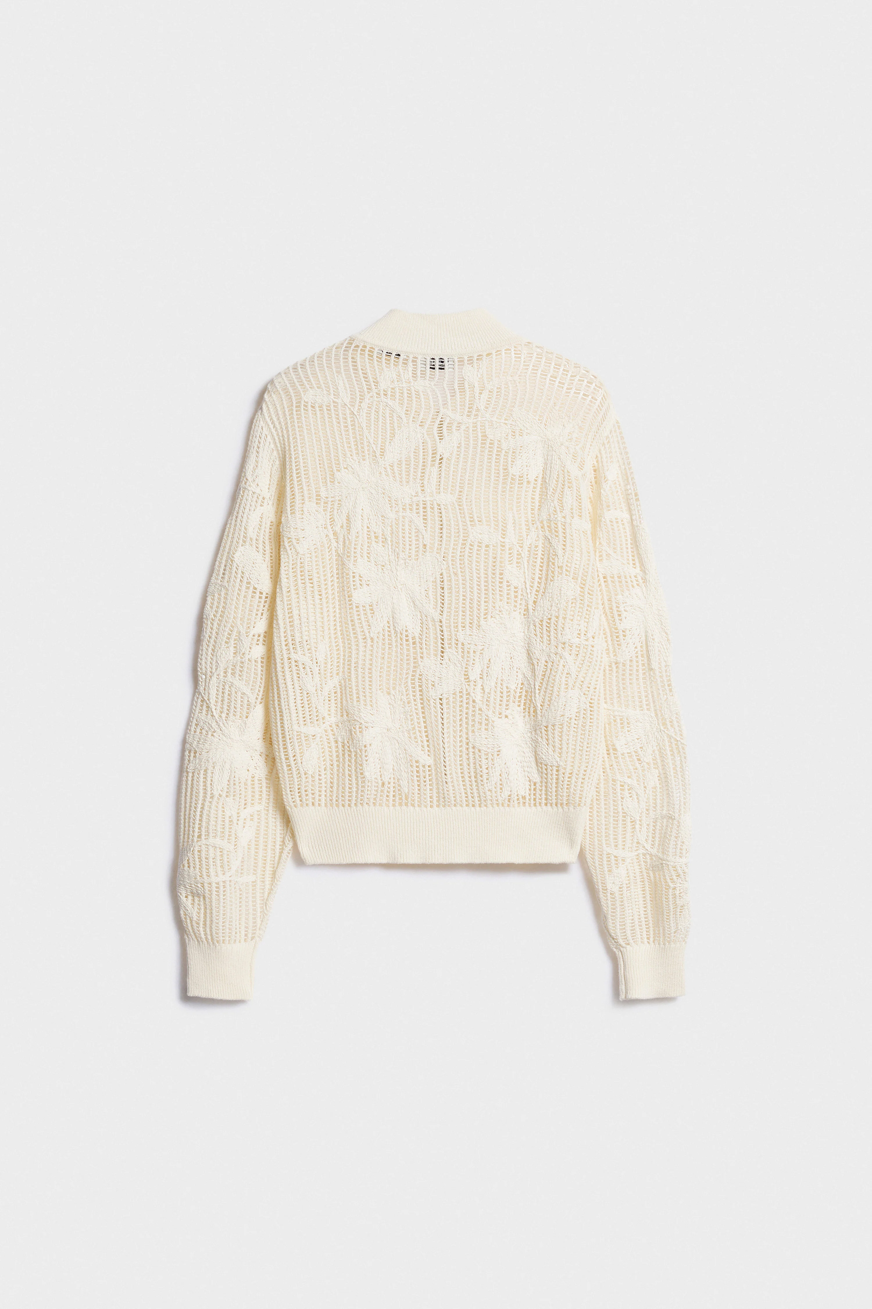 HOLE-KNIT EMBROIDERY-DETAIL COTTON CARDIGAN - Image 6