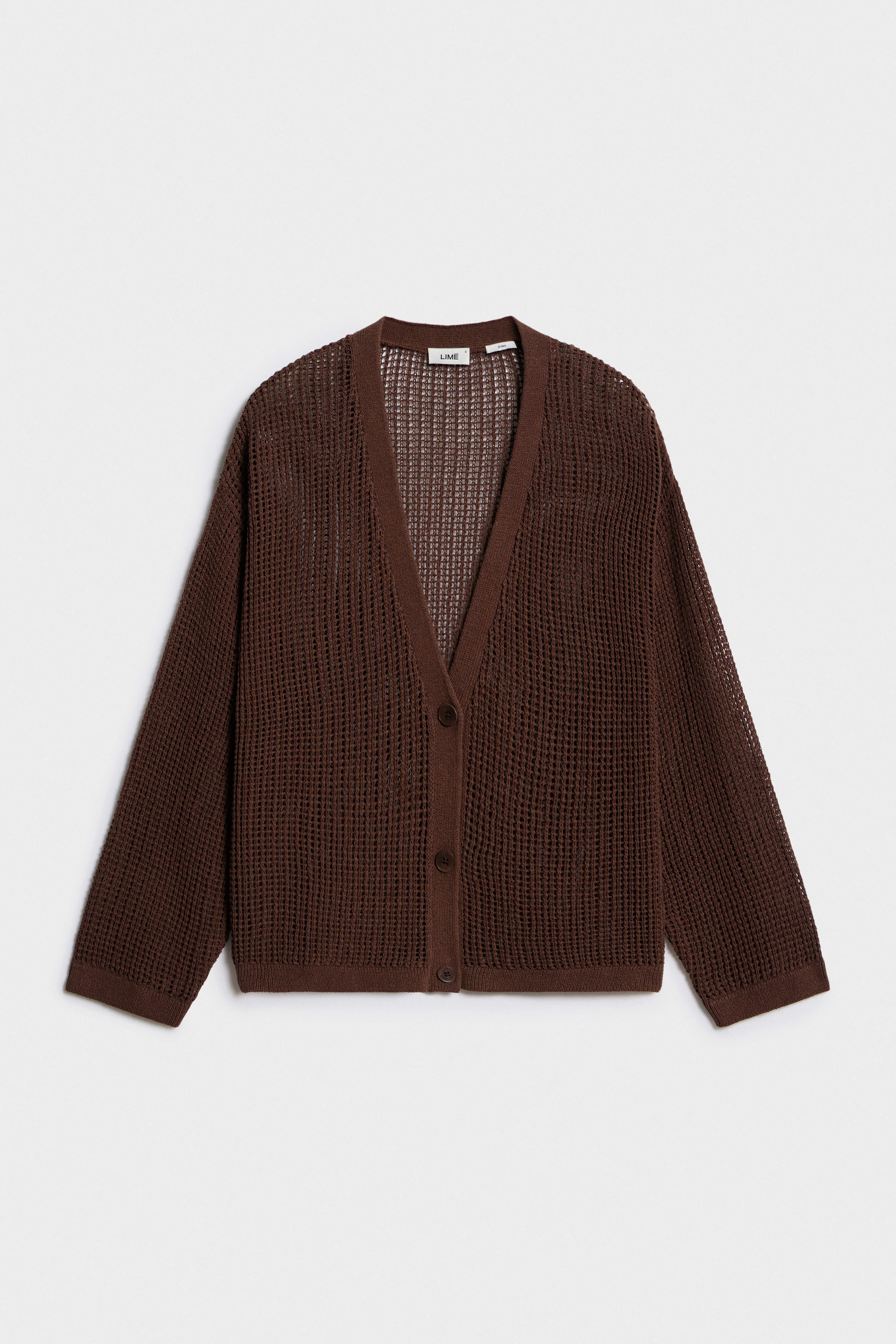 HOLE-KNIT COTTON-LINEN CARDIGAN
