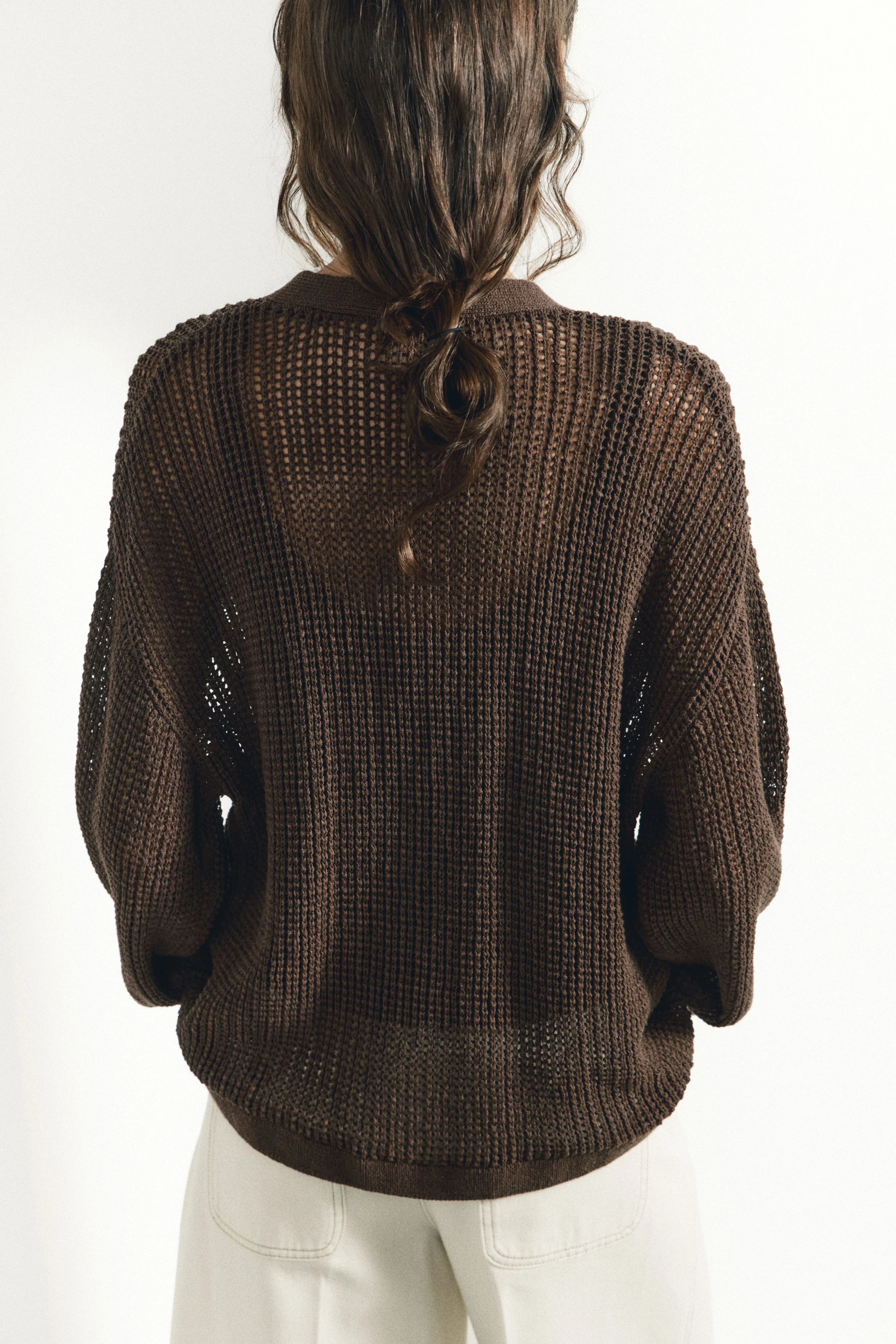 HOLE-KNIT COTTON-LINEN CARDIGAN - Image 7