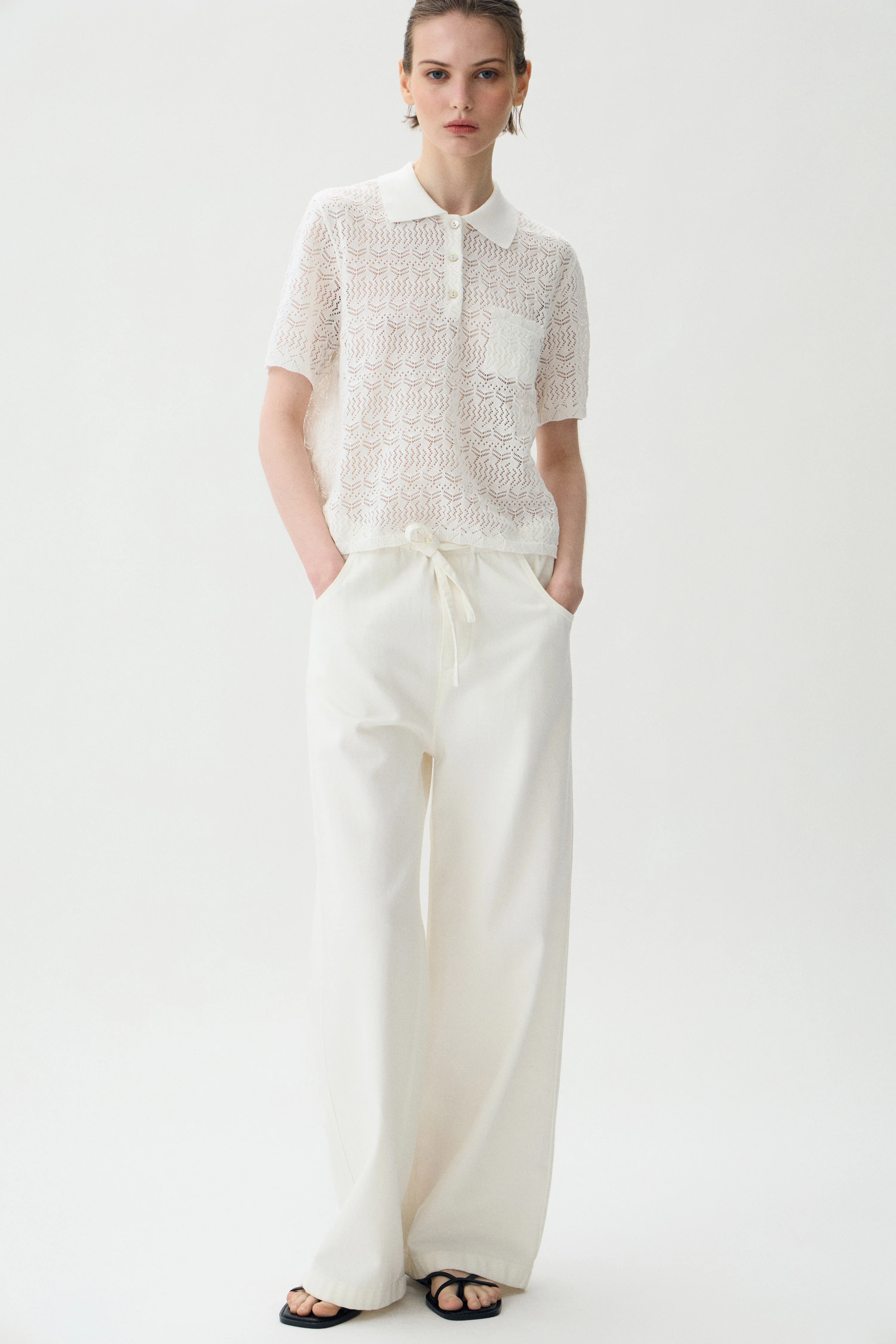 HOLE-KNIT POLO JUMPER