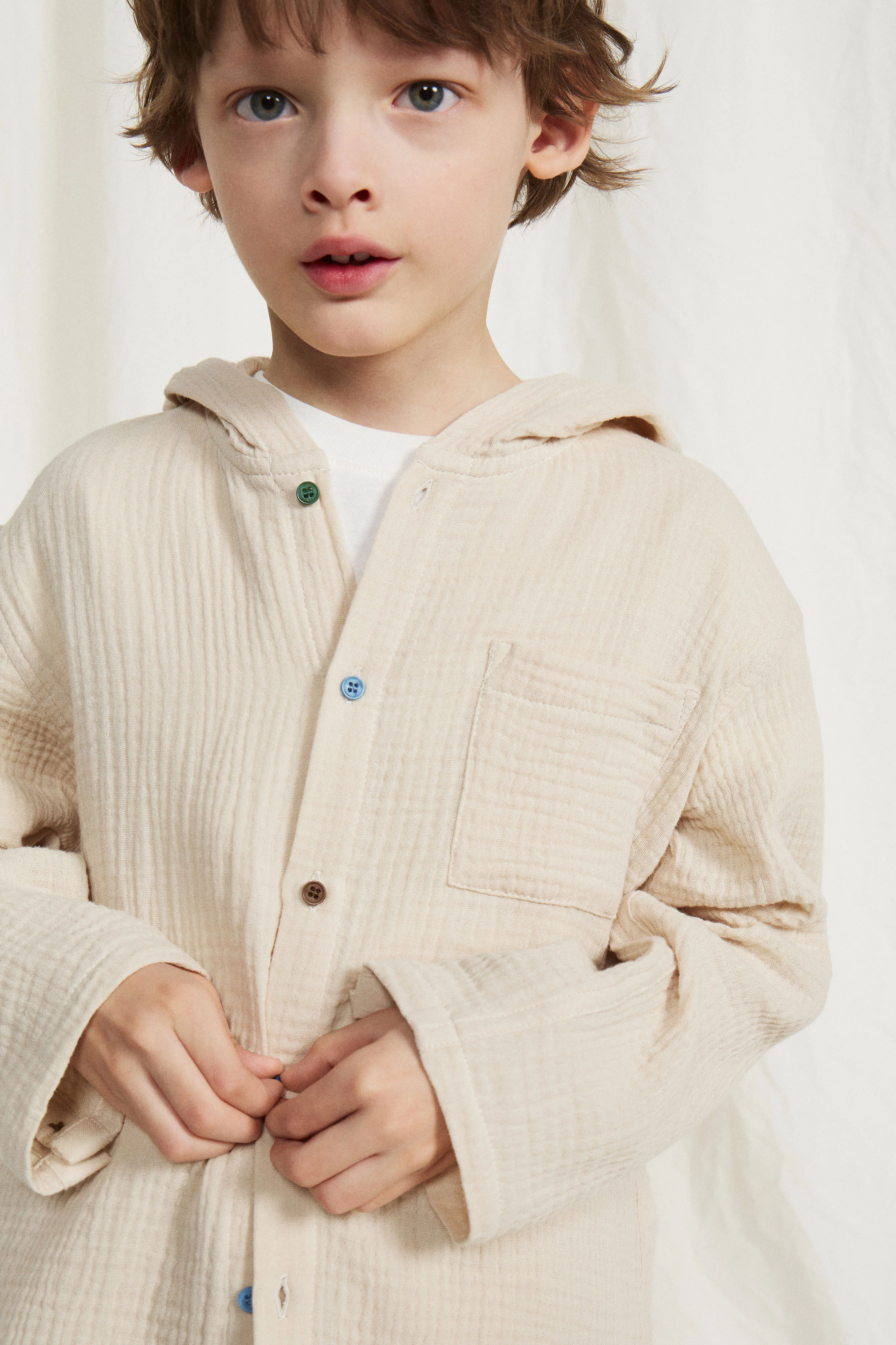 HOODED COTTON MUSLIN SHIRT - Image 2