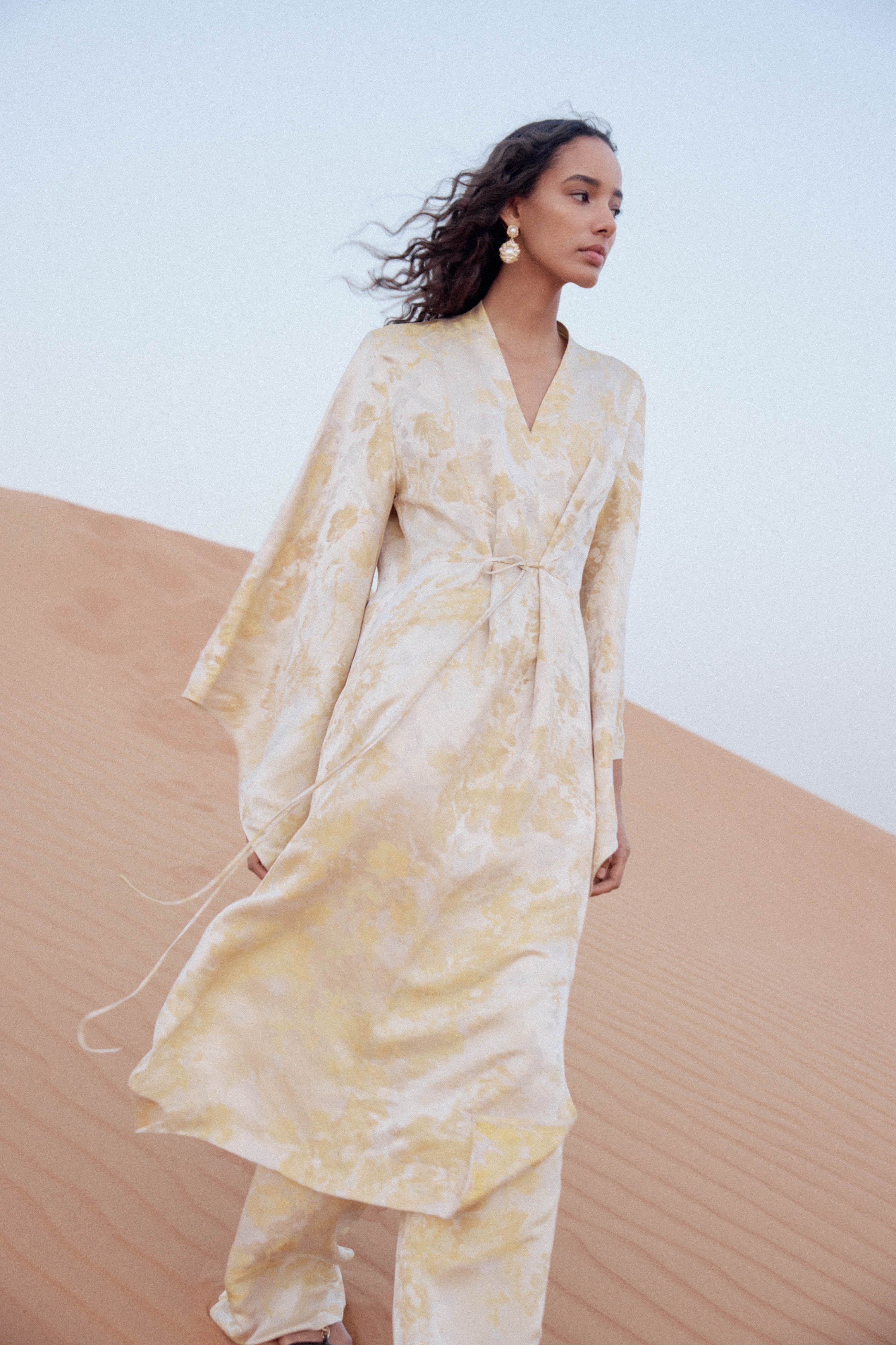 JACQUARD-WEAVE KIMONO-STYLE DRESS
