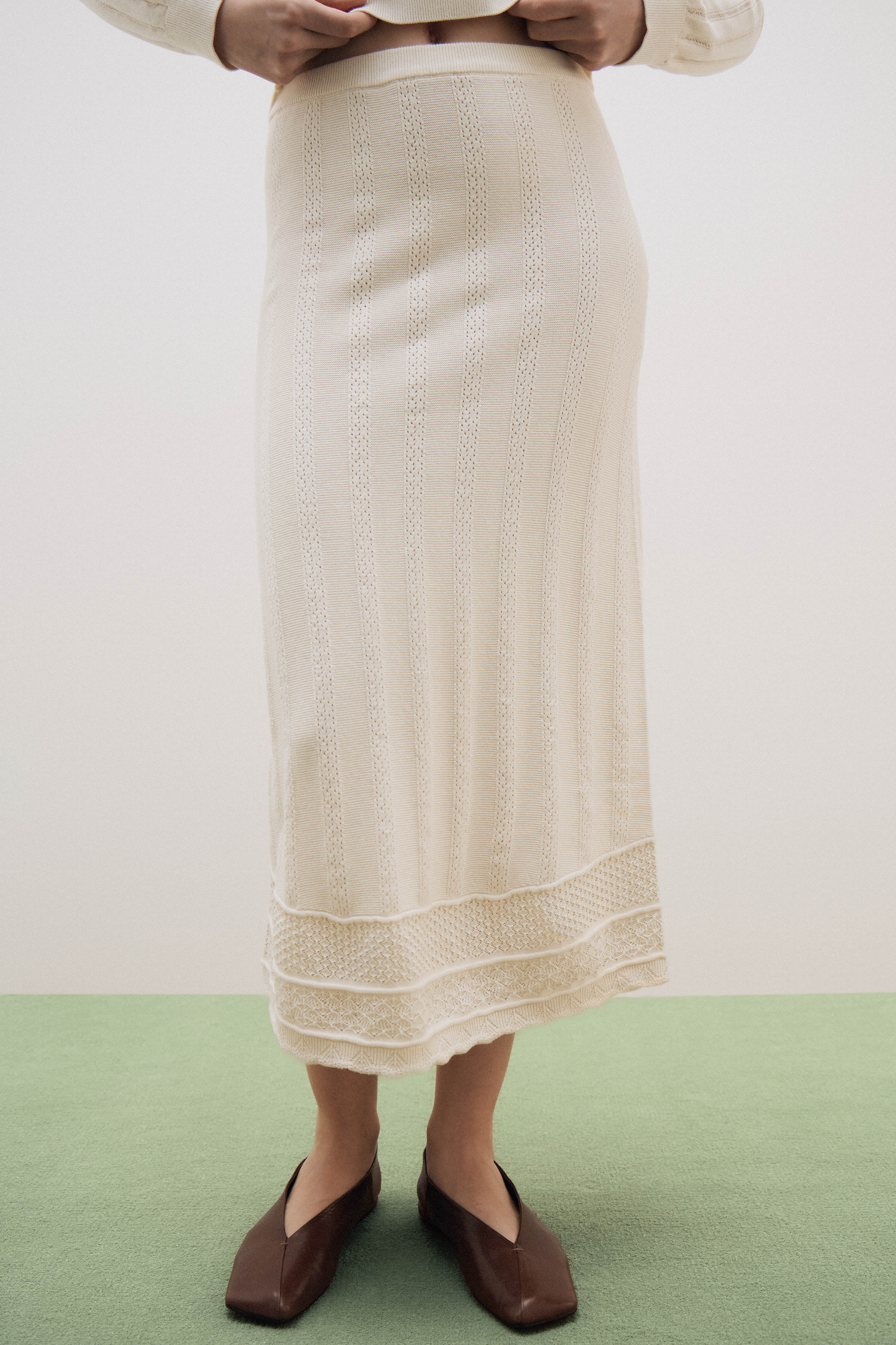 HOLE-KNIT MIDI SKIRT