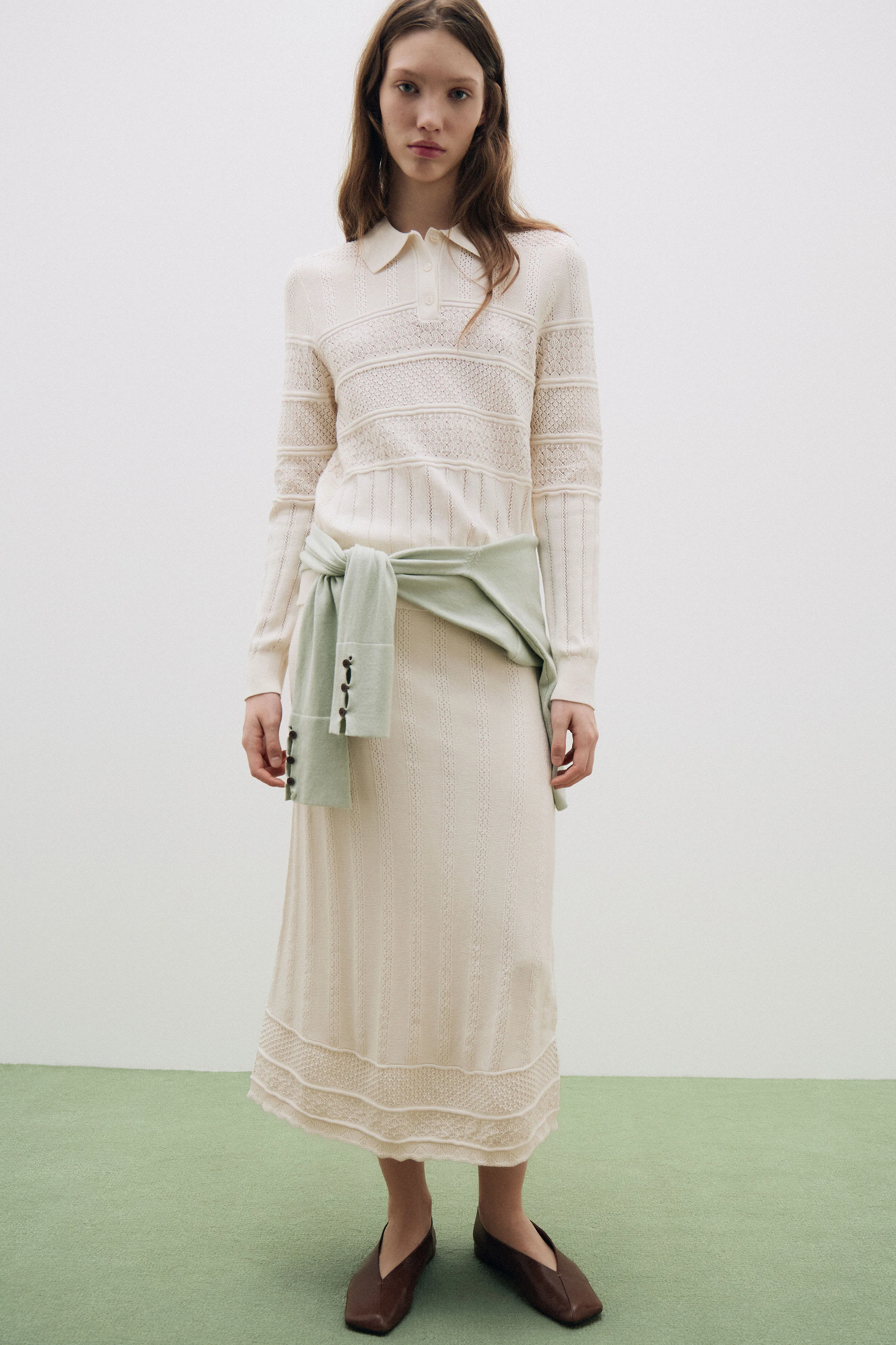 HOLE-KNIT MIDI SKIRT - Image 2
