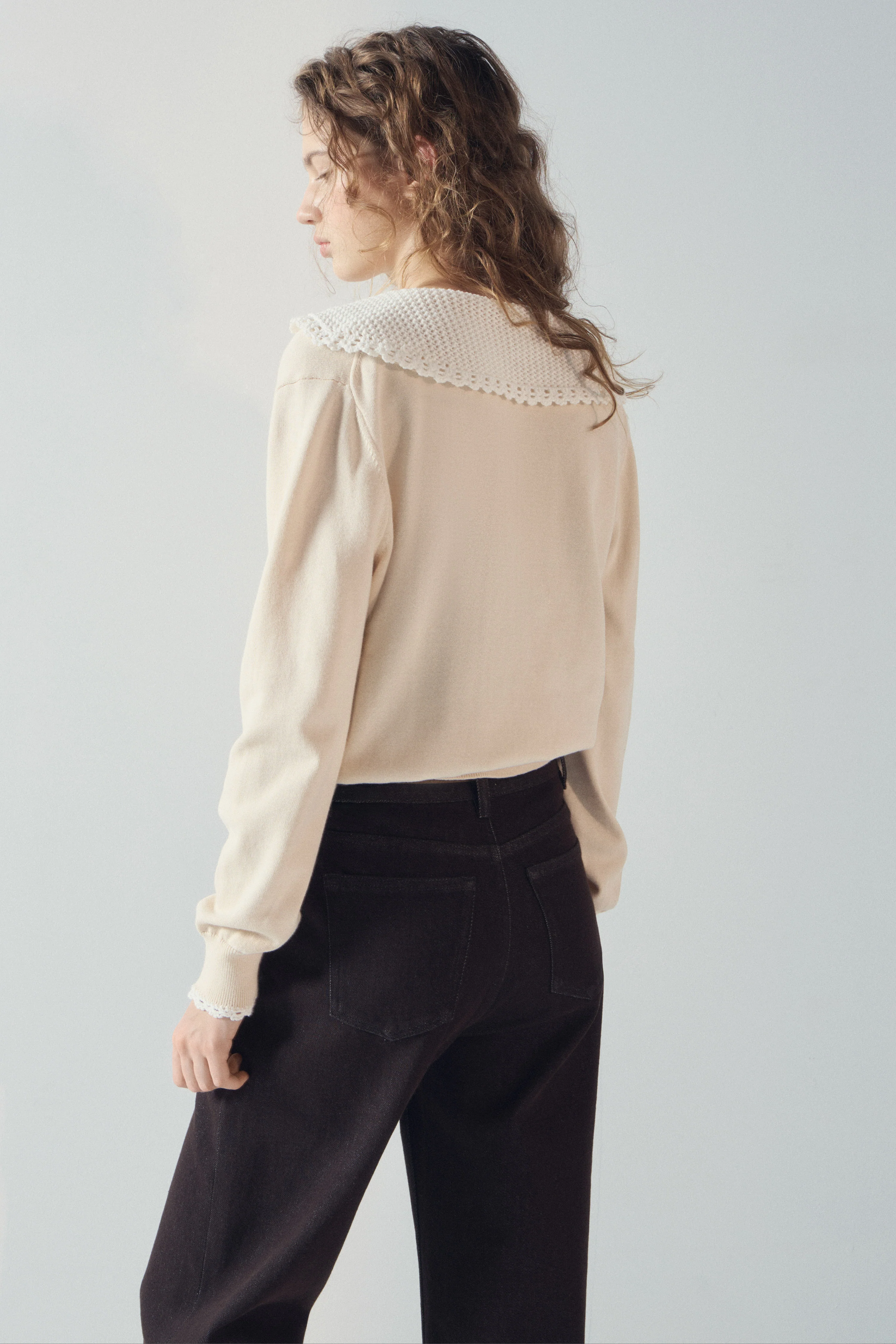 LACE-COLLAR COTTON KNIT CARDIGAN - Image 4
