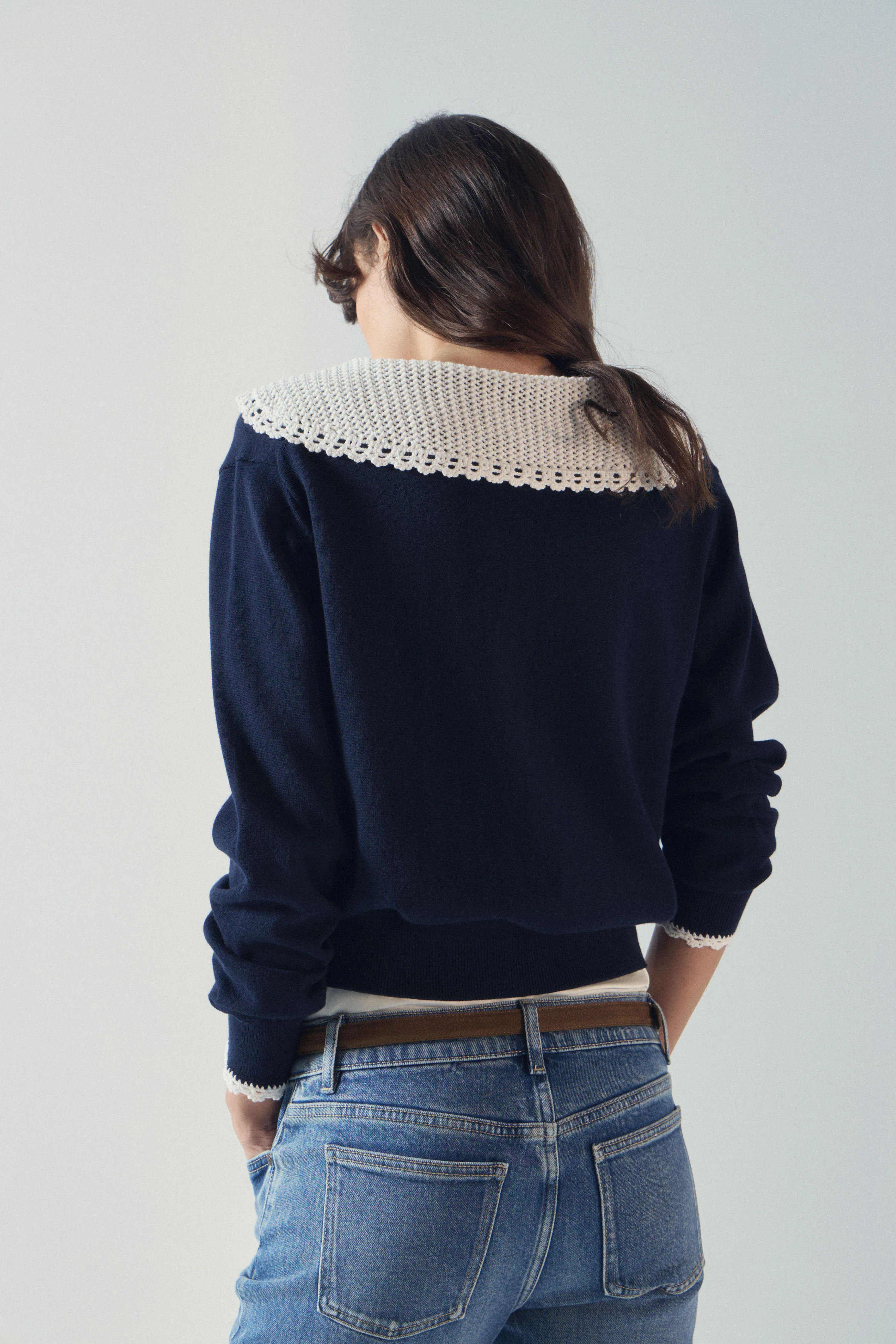 LACE-COLLAR COTTON KNIT CARDIGAN - Image 4