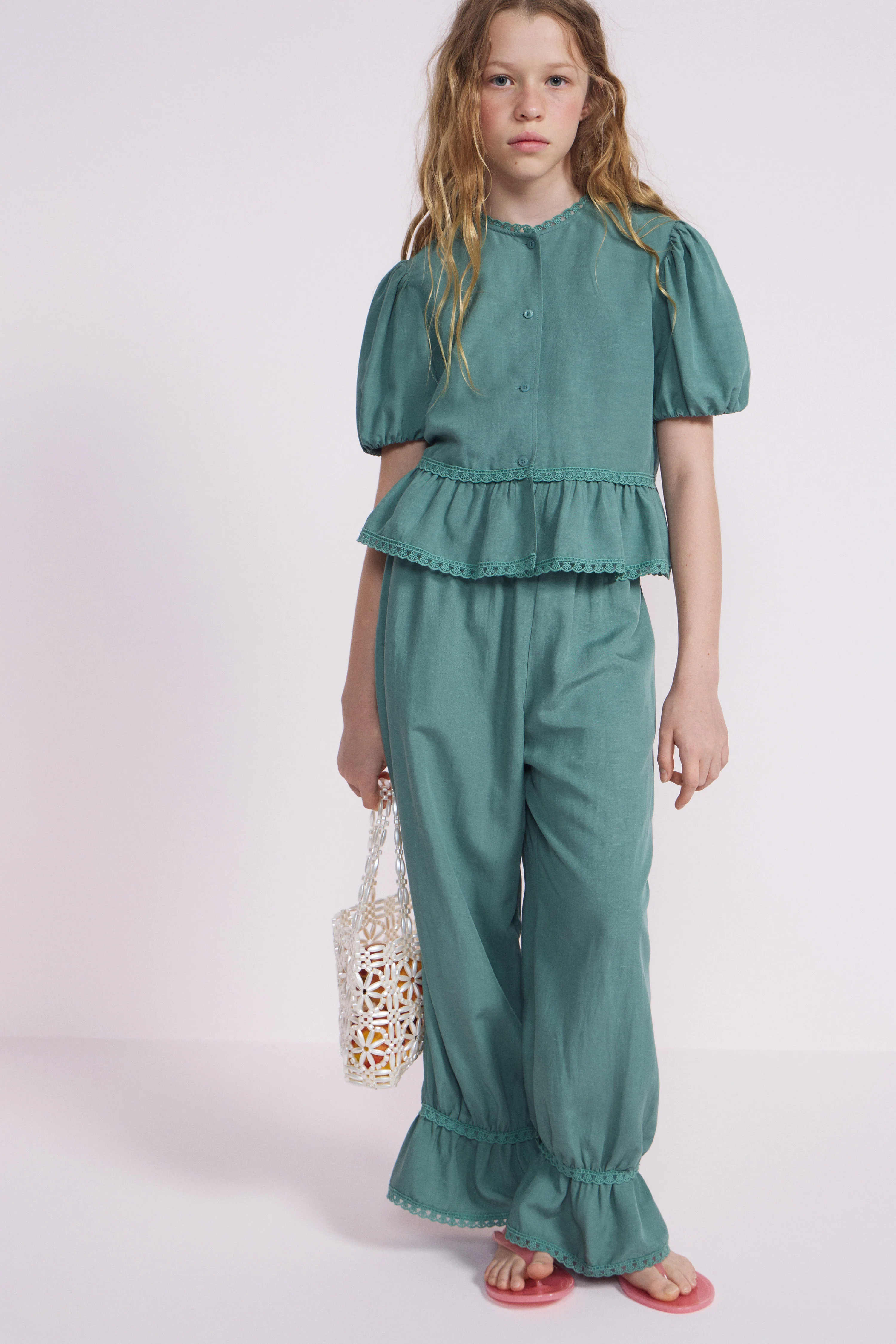 LACE-DETAILED VISCOSE-LINEN BLOUSE - Image 2