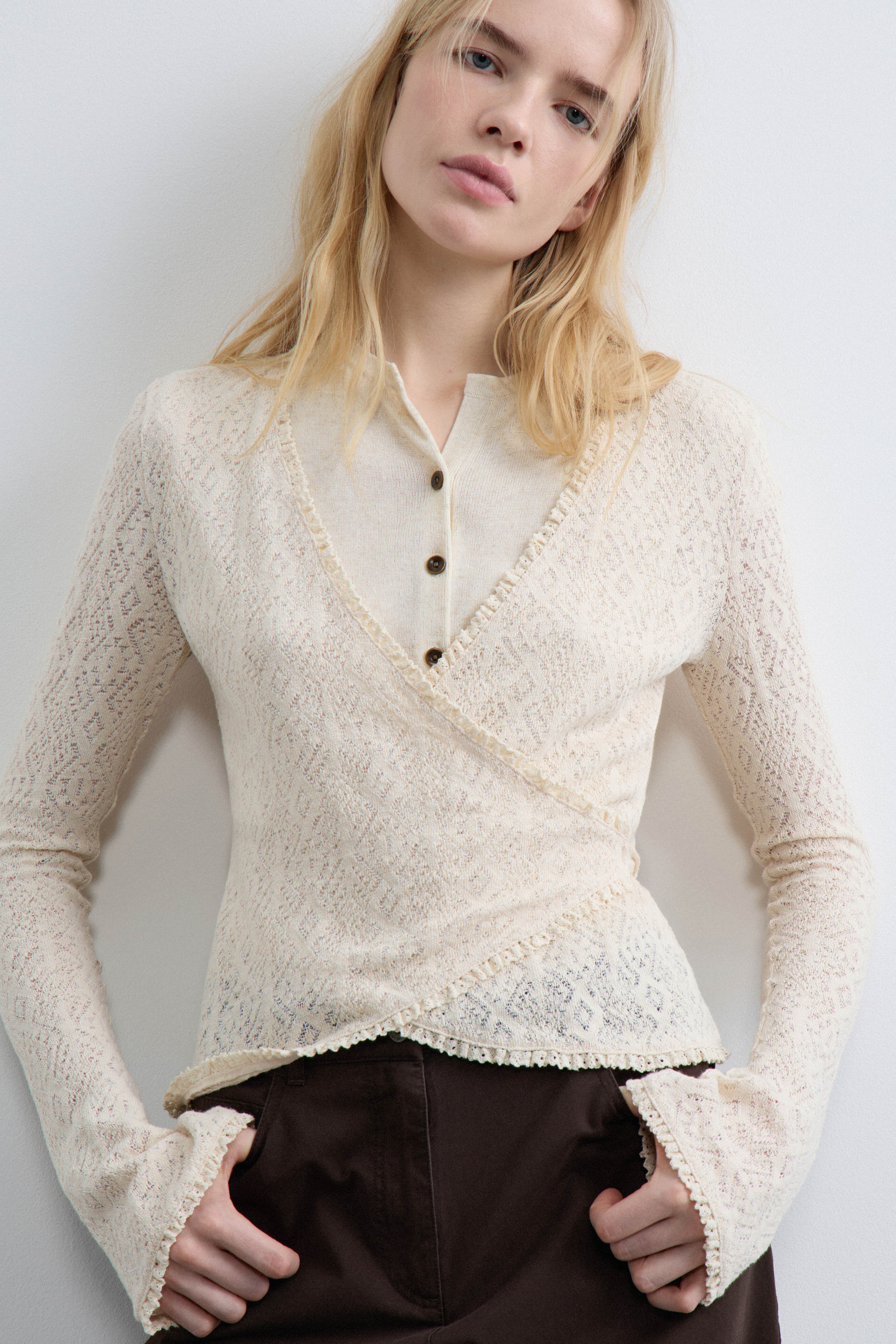 LACE JERSEY LONG-SLEEVED T-SHIRT - Image 3