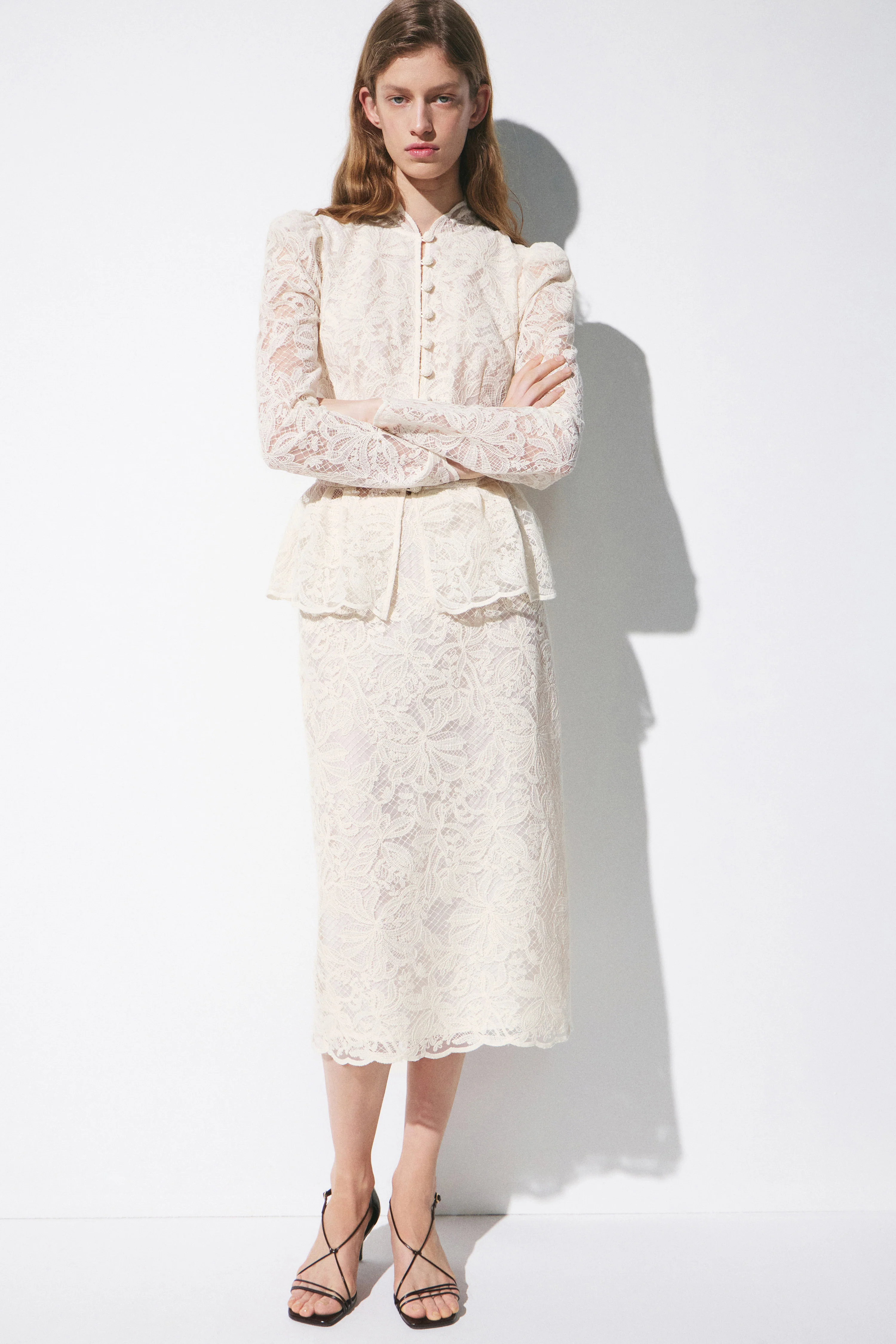 LACE-TRIMMED COTTON MIDI SKIRT