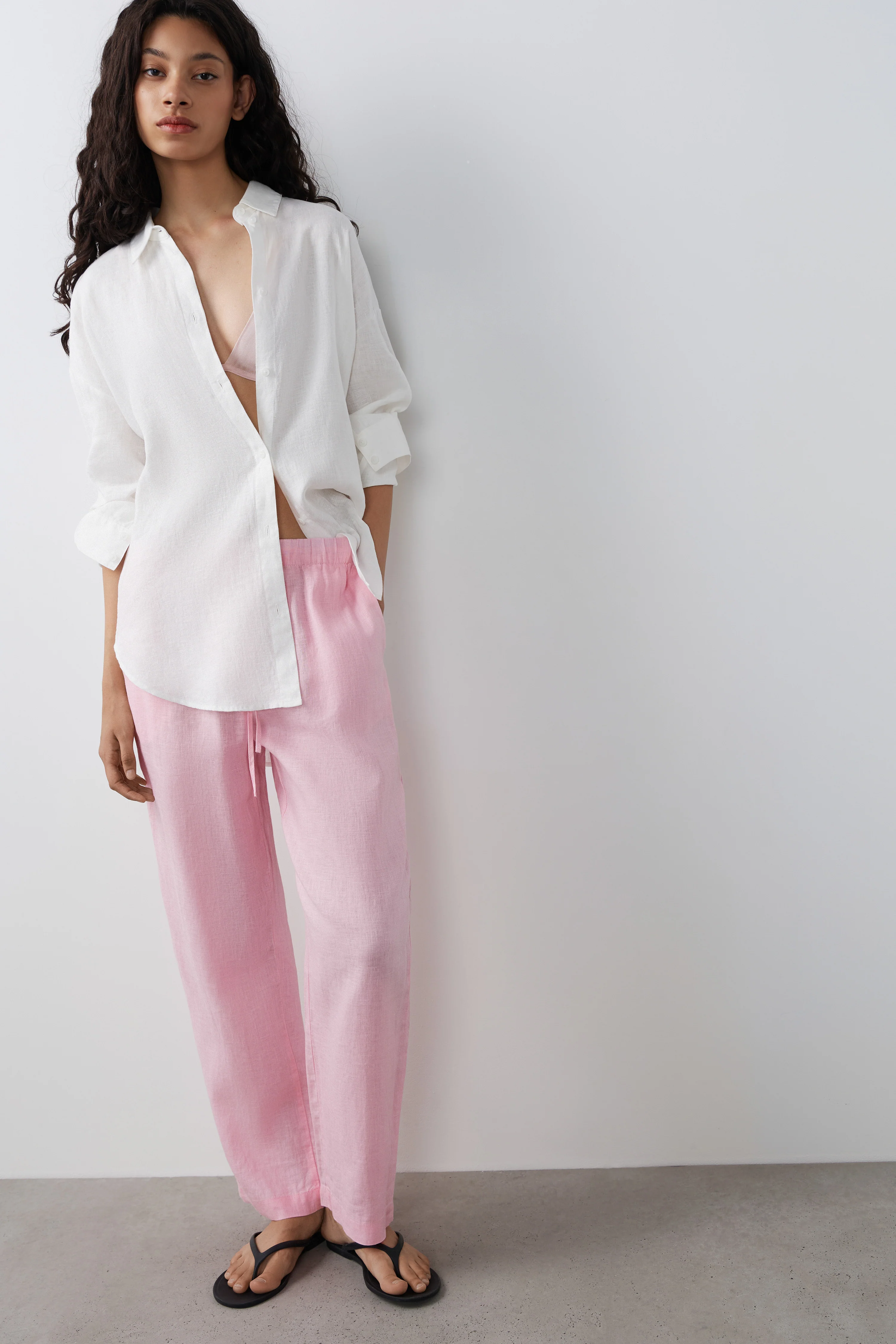 LINEN CARROT FIT TROUSERS