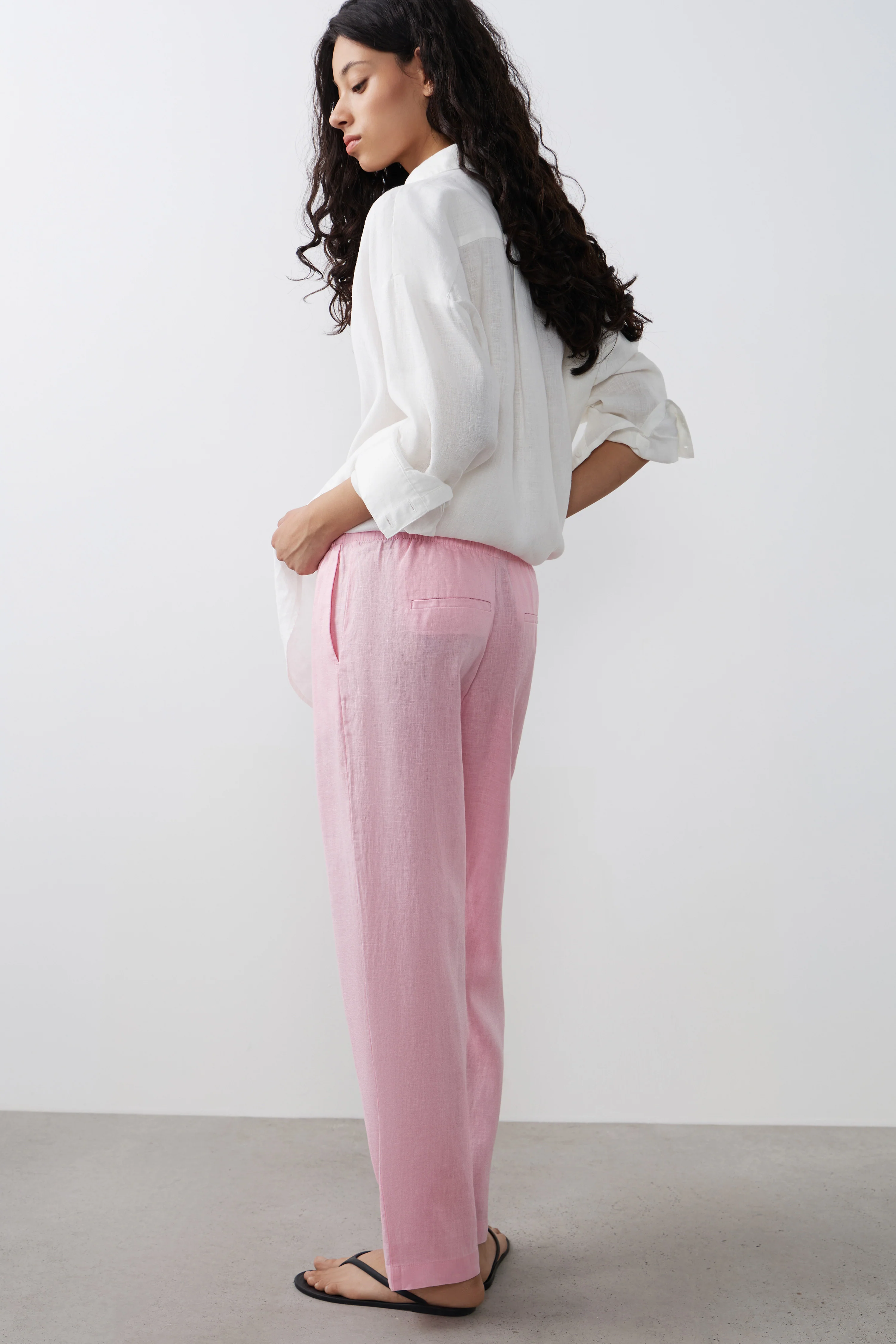 LINEN CARROT FIT TROUSERS - Image 2