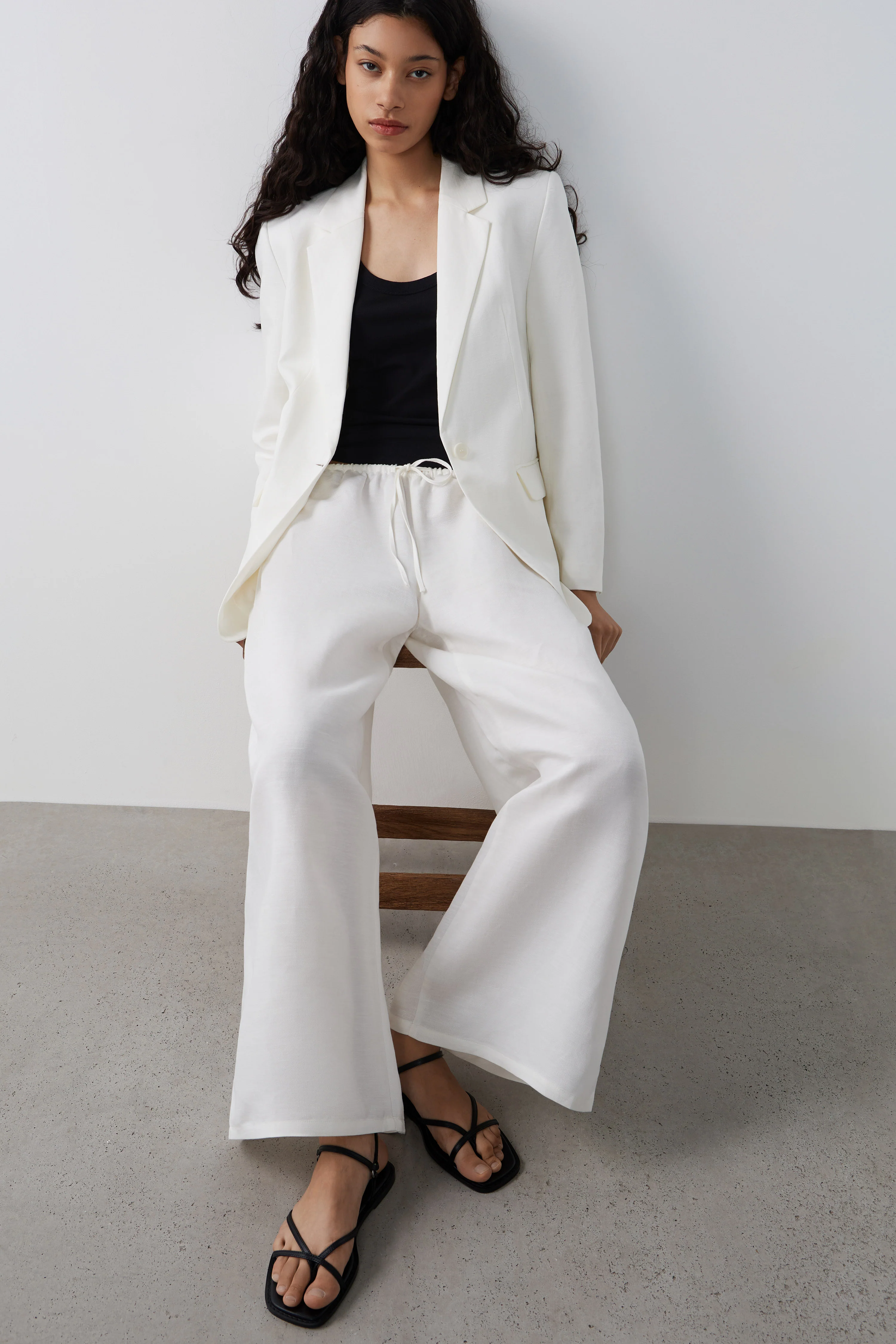 LINEN-LYOCELL WIDE TROUSERS