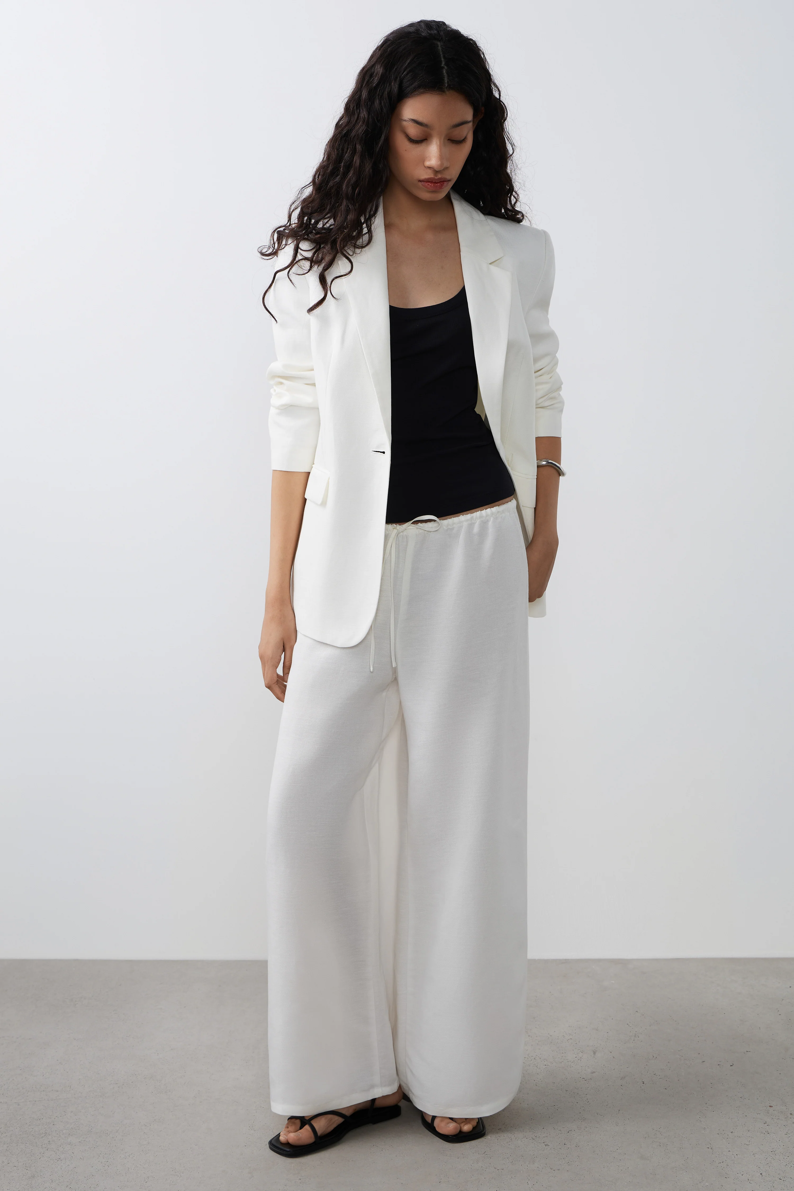 LINEN-LYOCELL WIDE TROUSERS - Image 2