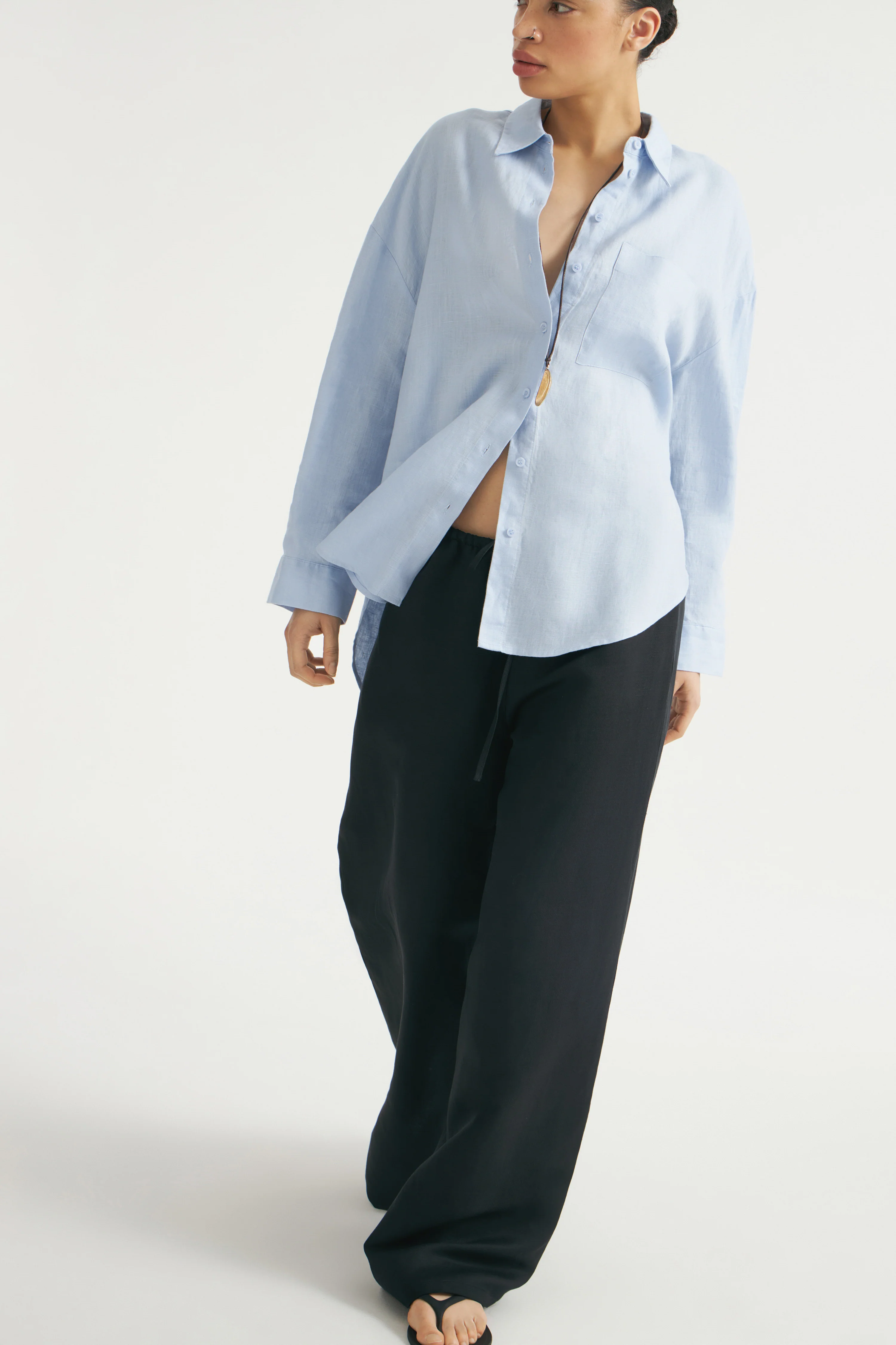LINEN-LYOCELL WIDE TROUSERS - Image 3