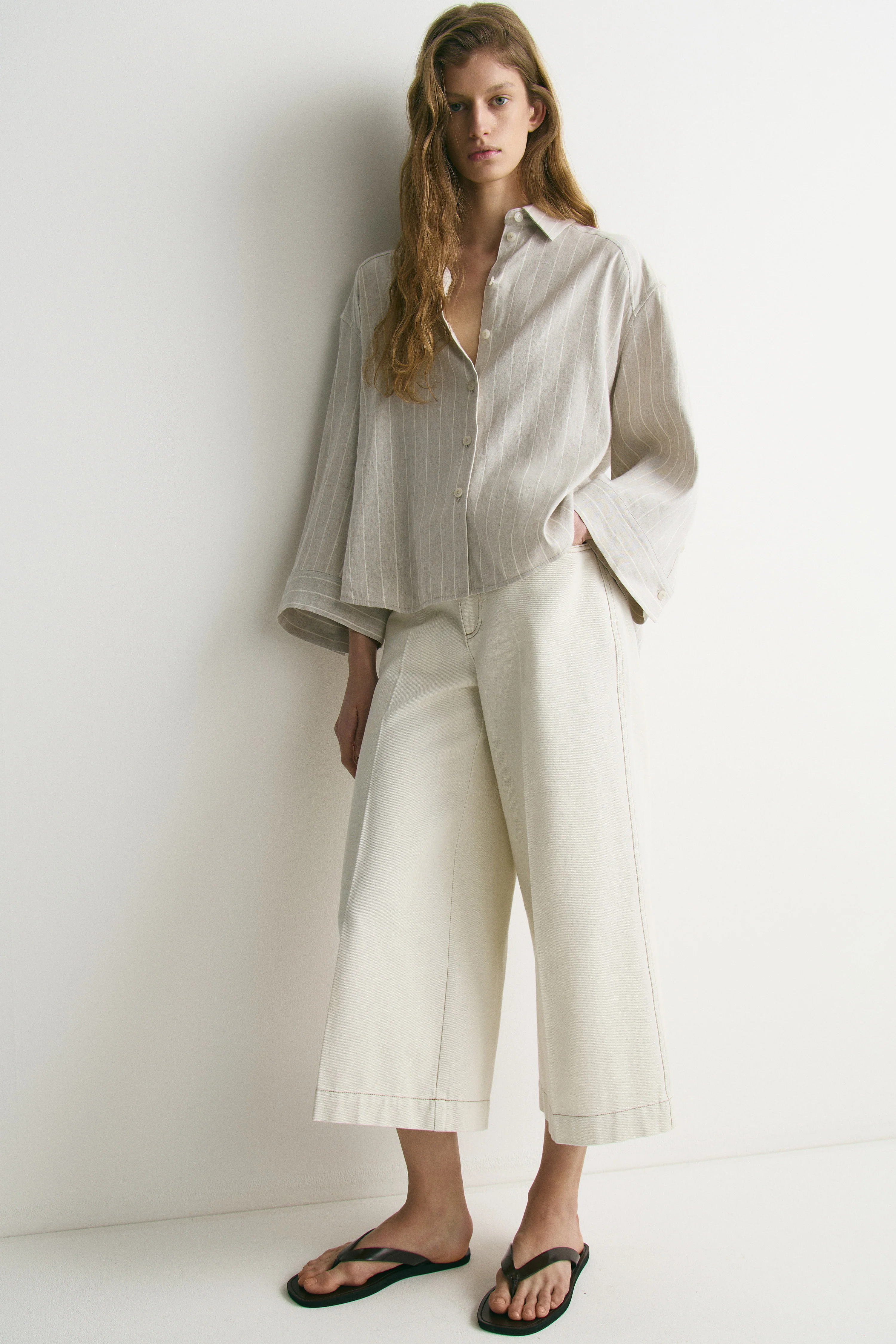 LINEN-VISCOSE  METALLIC THREAD SHIRT - Image 2