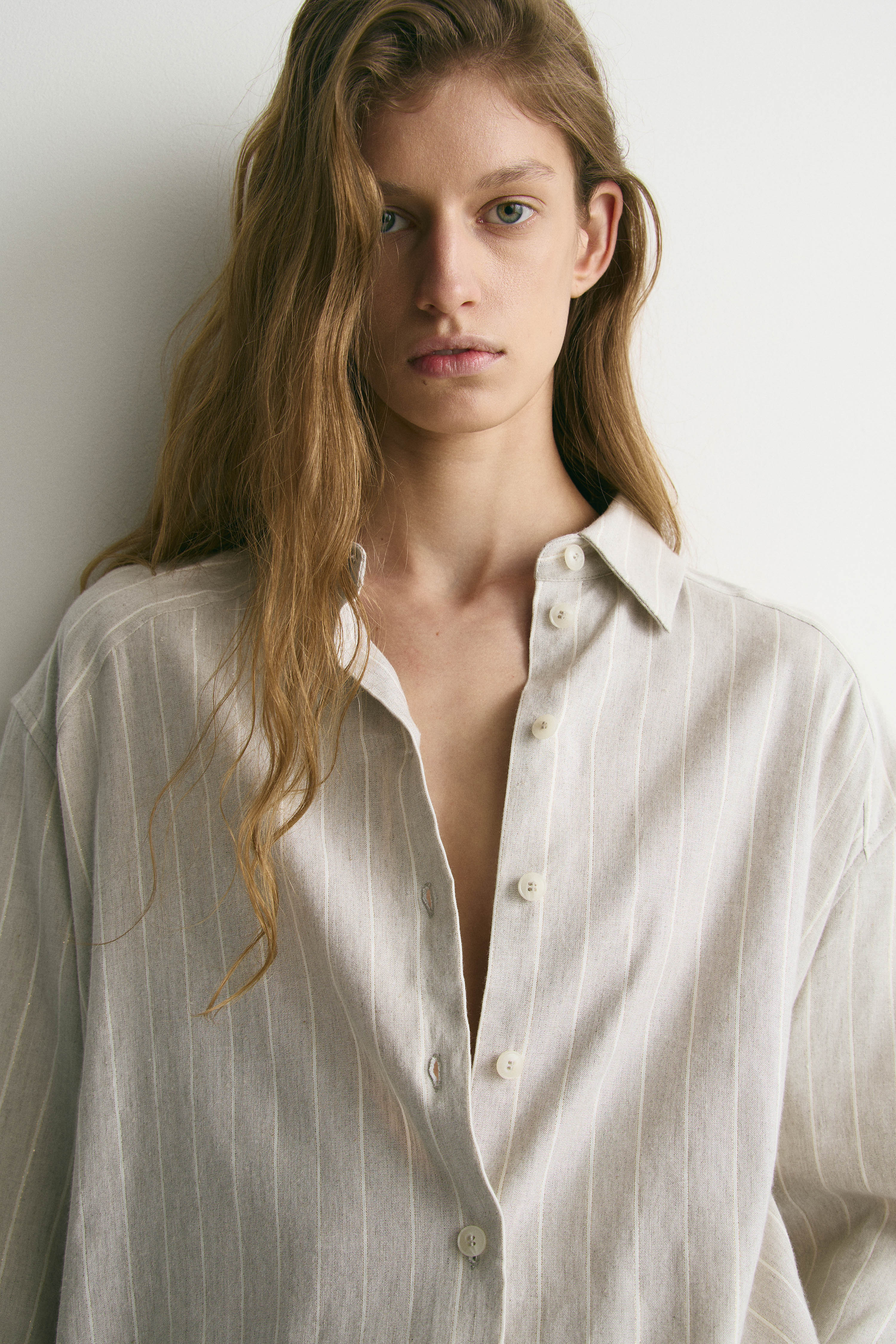 LINEN-VISCOSE  METALLIC THREAD SHIRT - Image 3